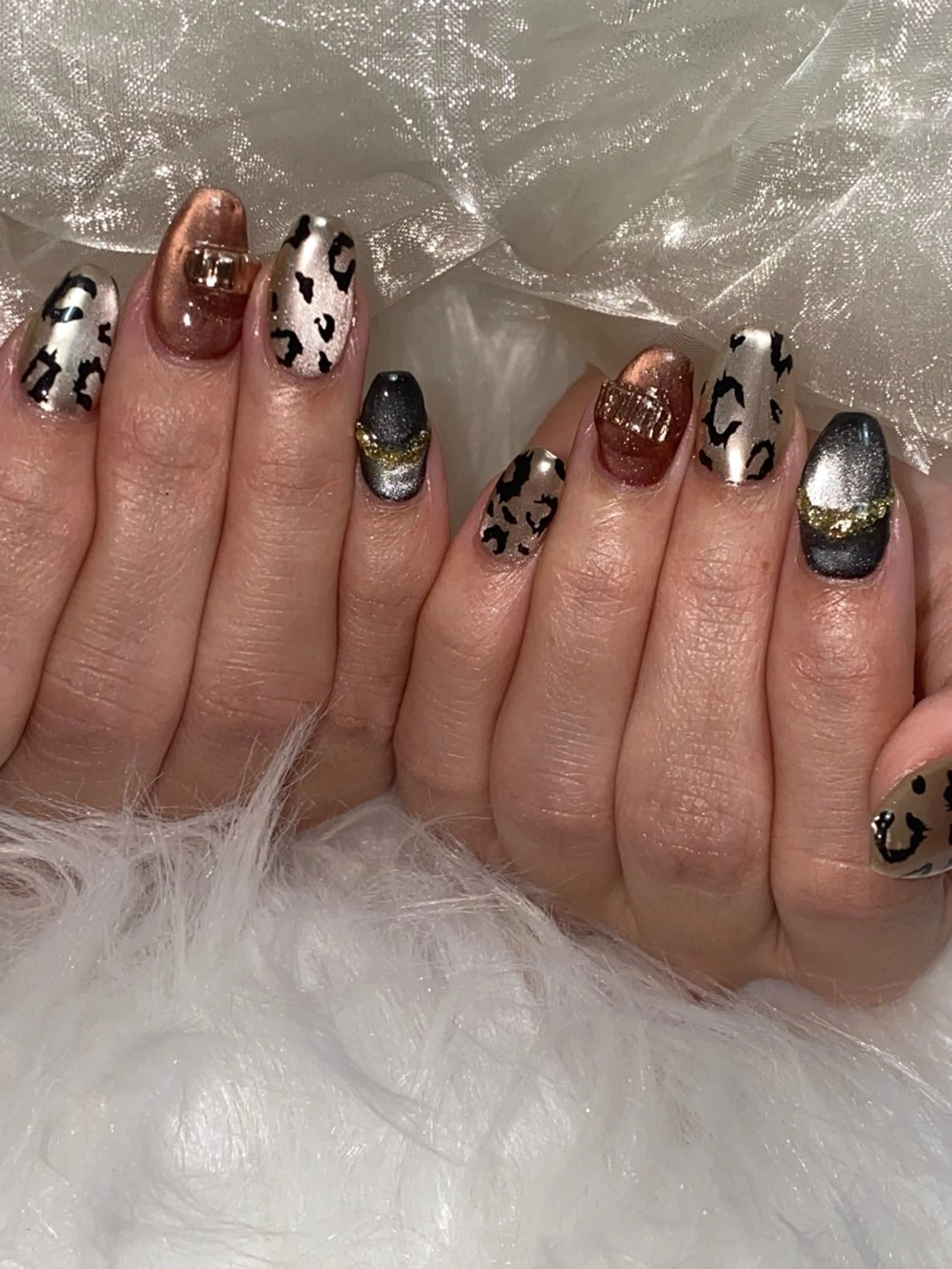 ネイル アニマル柄 ミラーネイル ミラーマグ Relier Airiのネイルデザイン