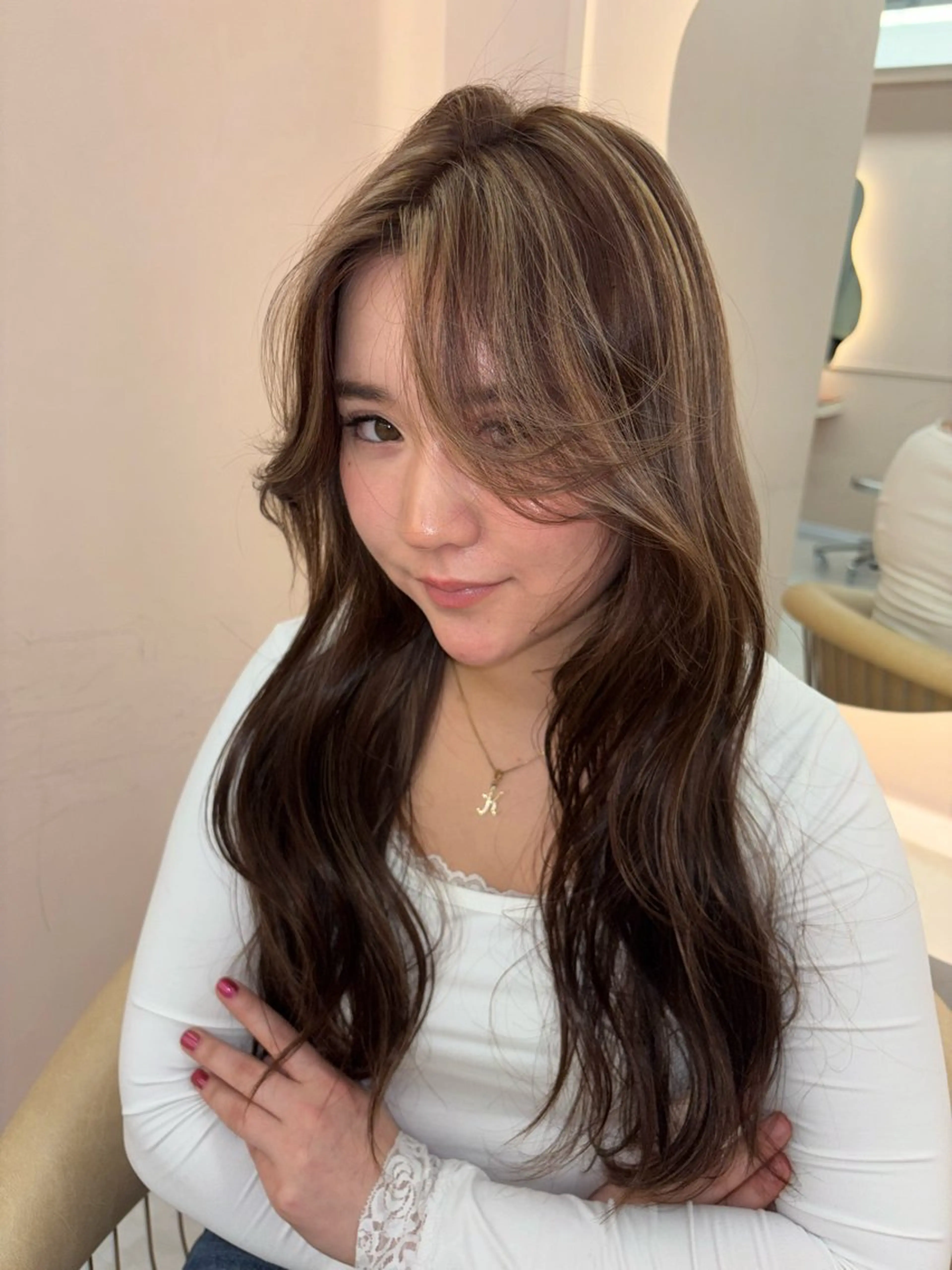 ロング カラー ミストバング 透明感カラー ダブルカラー  フェイスフレーミング ハイライトカラー ヘアカラー 渋谷 ♥️ haruのヘアスタイル