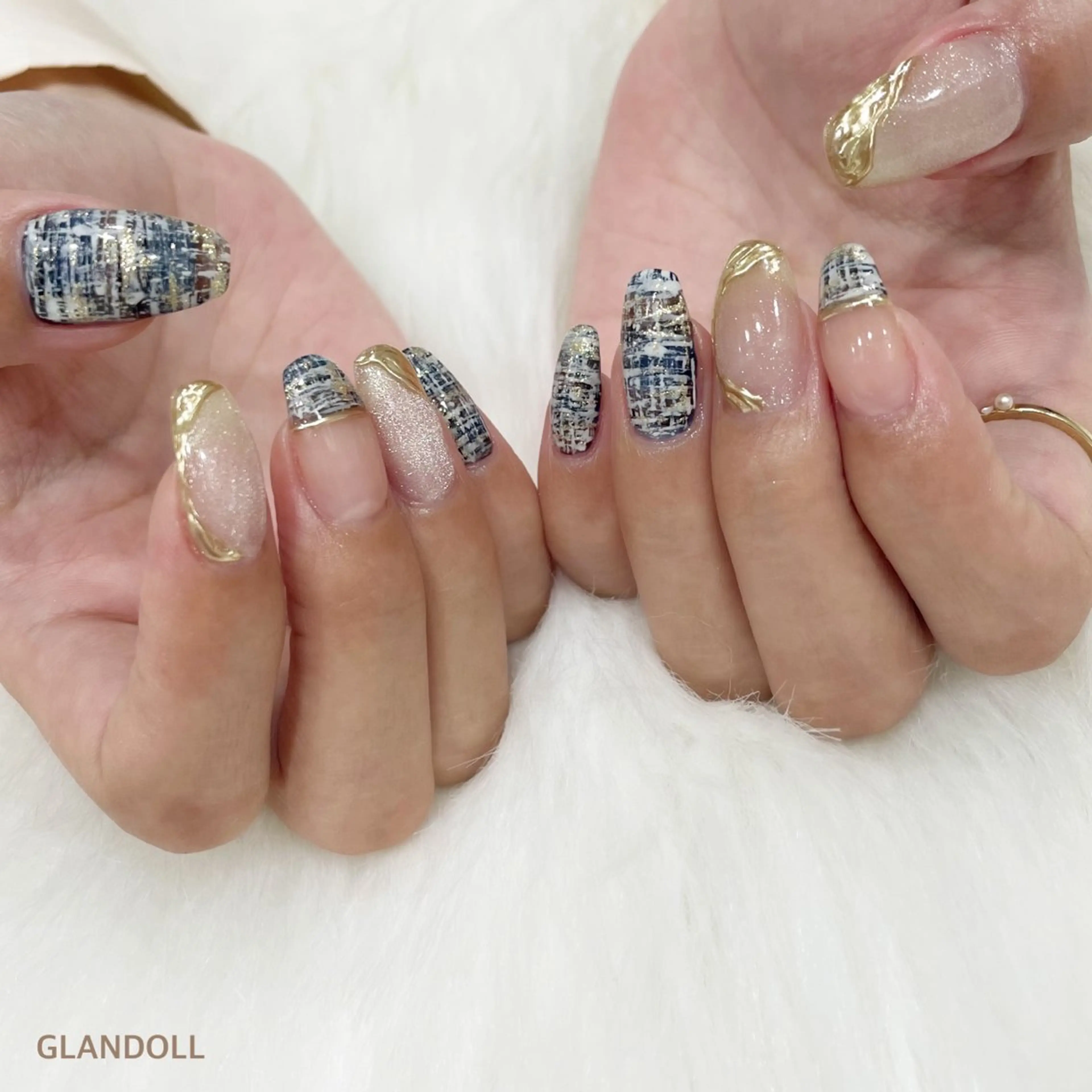 ネイル アートネイル ミラーネイル ツイードネイル ハンドネイル GLANDOLL YURIのネイルデザイン