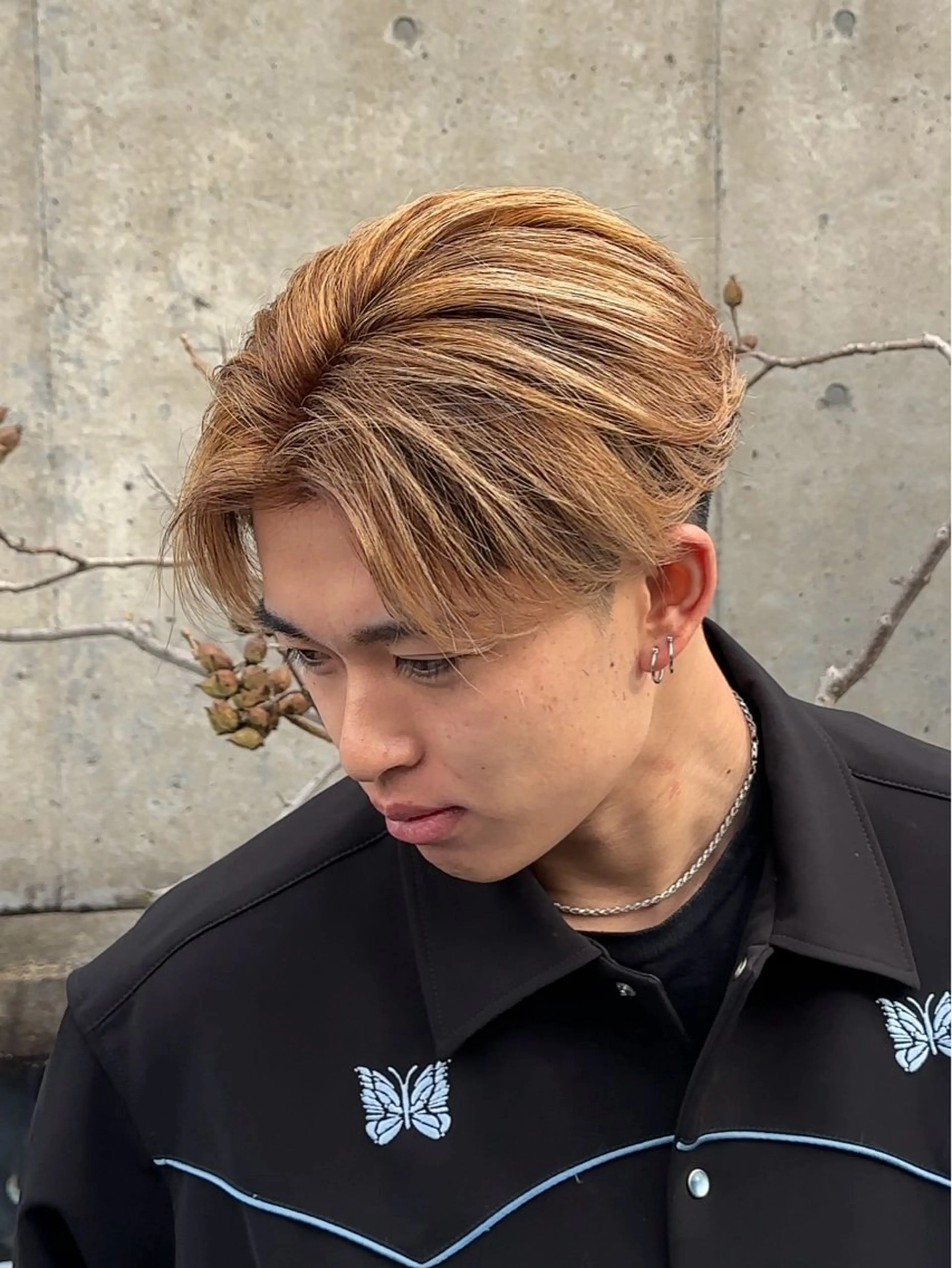 ミディアム カラー バレイヤージュ レイヤーカット 金沢メンズサロン anciel金山慎吾のヘアスタイル