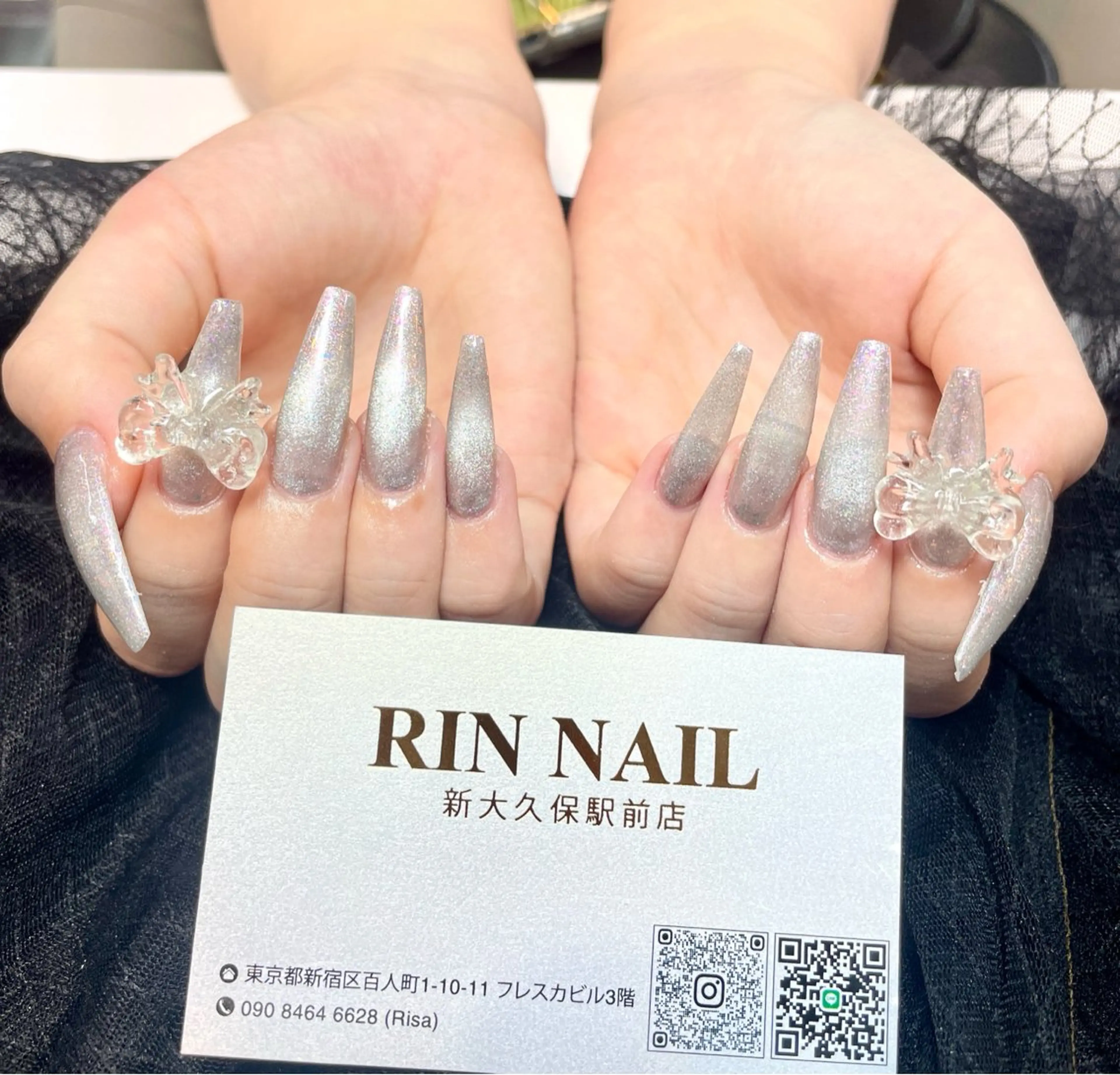 ネイル アートネイル 長さ出し ガーリー 韓国ネイル 持ち込み Rin Nail 新大久保店のネイルデザイン