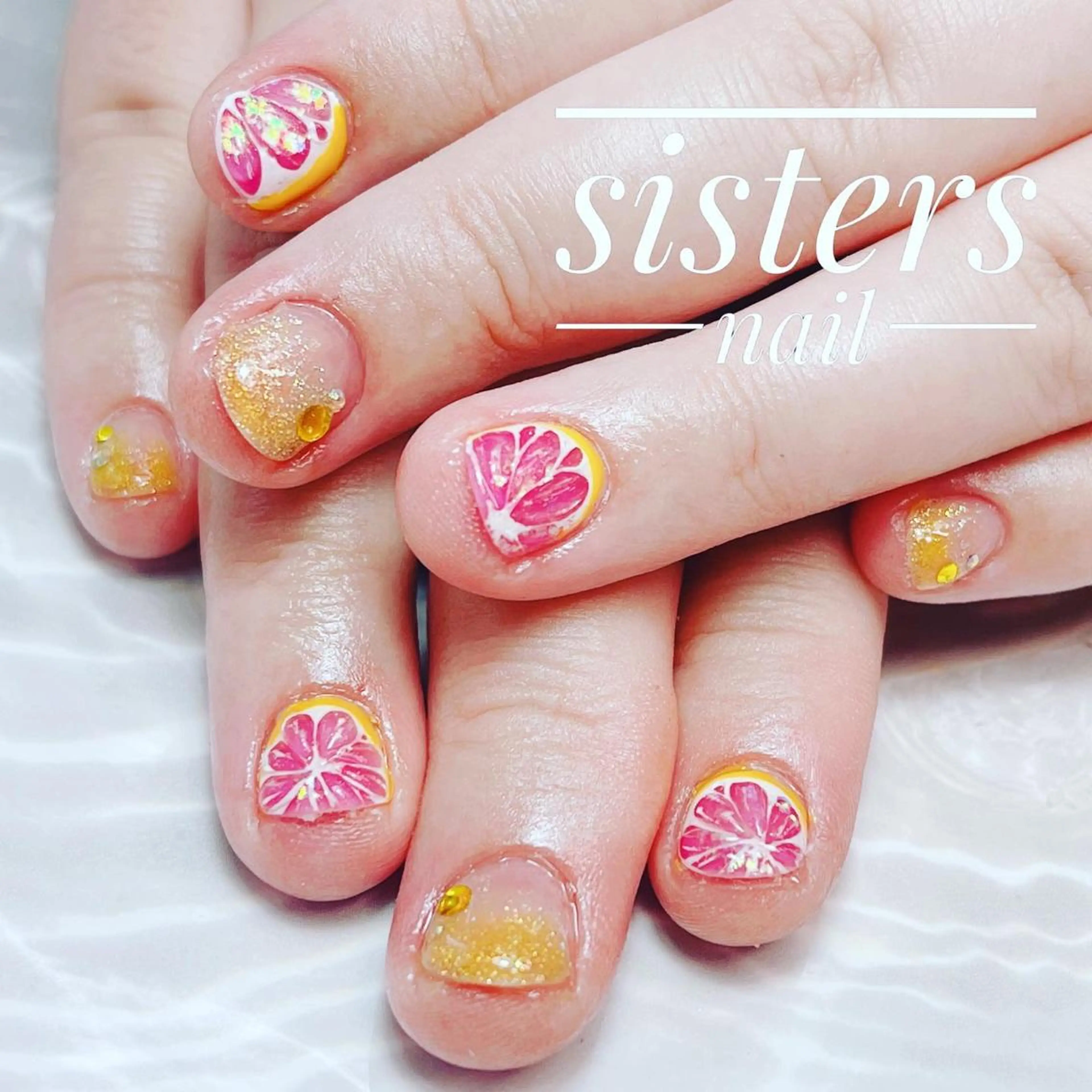 ネイル アートネイル ピンク ショートネイル 夏ネイル sisters nail.fのネイルデザイン