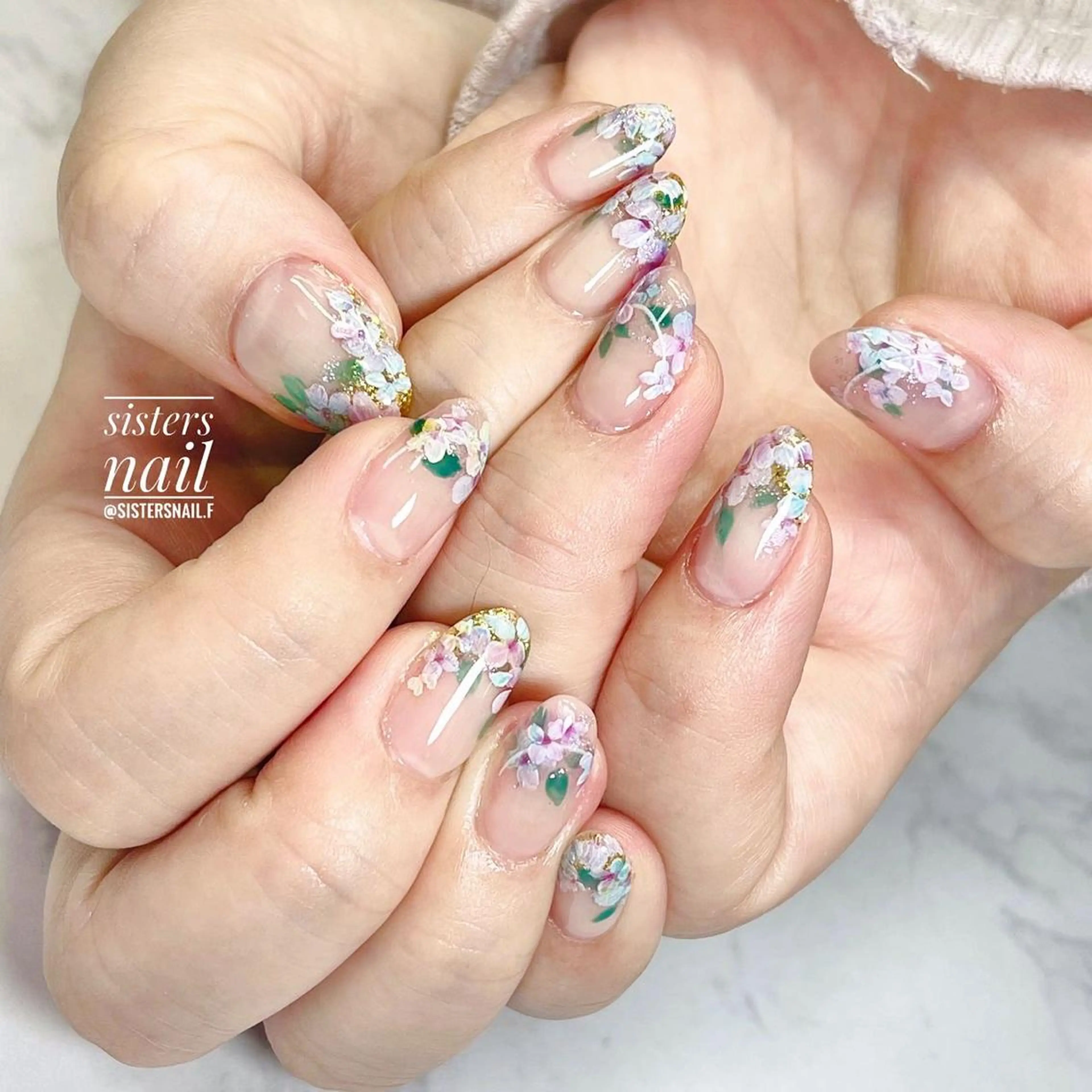 ネイル アートネイル フラワーネイル フレンチネイル 夏ネイル sisters nail.fのネイルデザイン