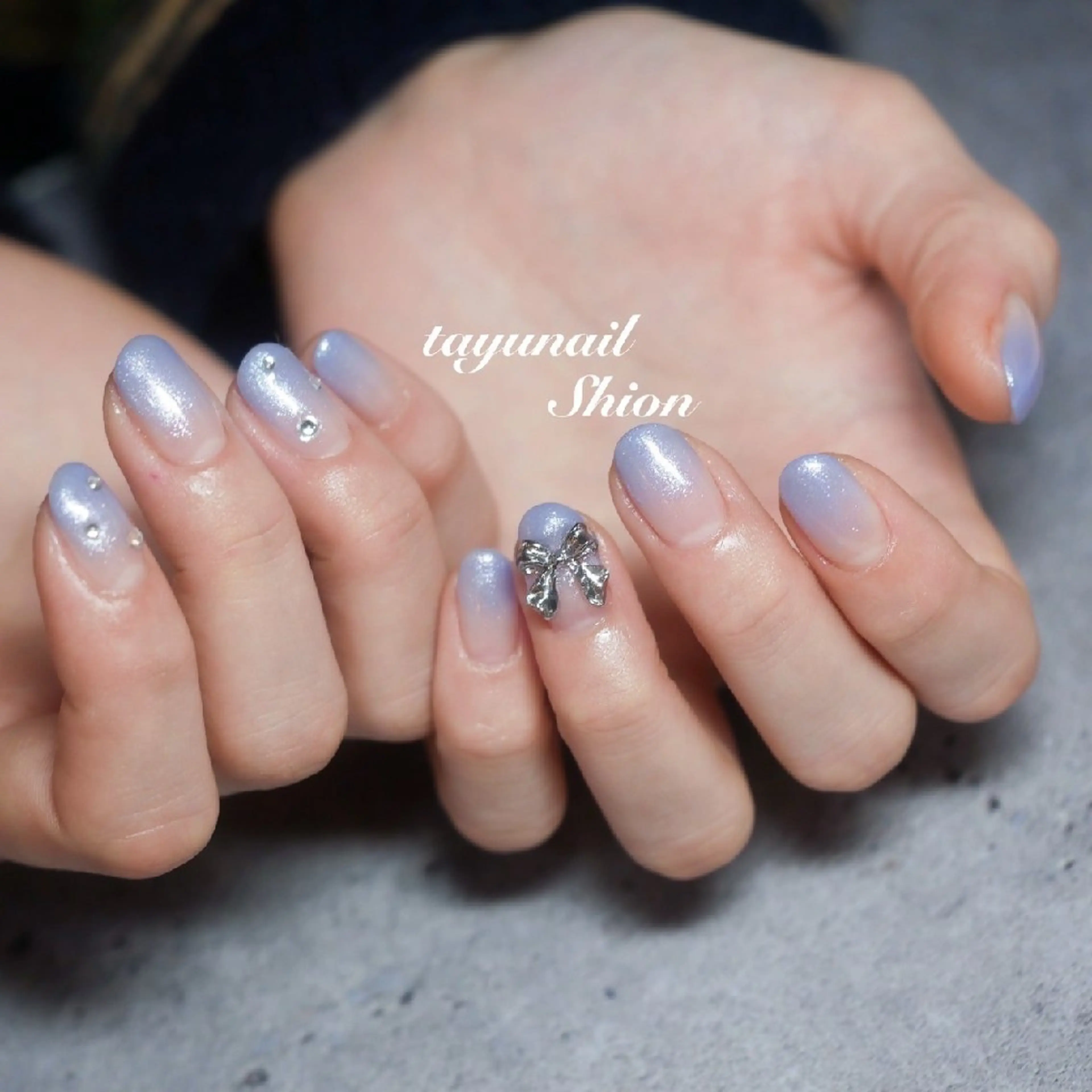 ネイル ブルー ジェルネイル グラデーション パラジェル リボン ネイルサロン・ネイルスクール　たゆnail所属・ネイルサロン 【たゆnail】のネイルデザイン