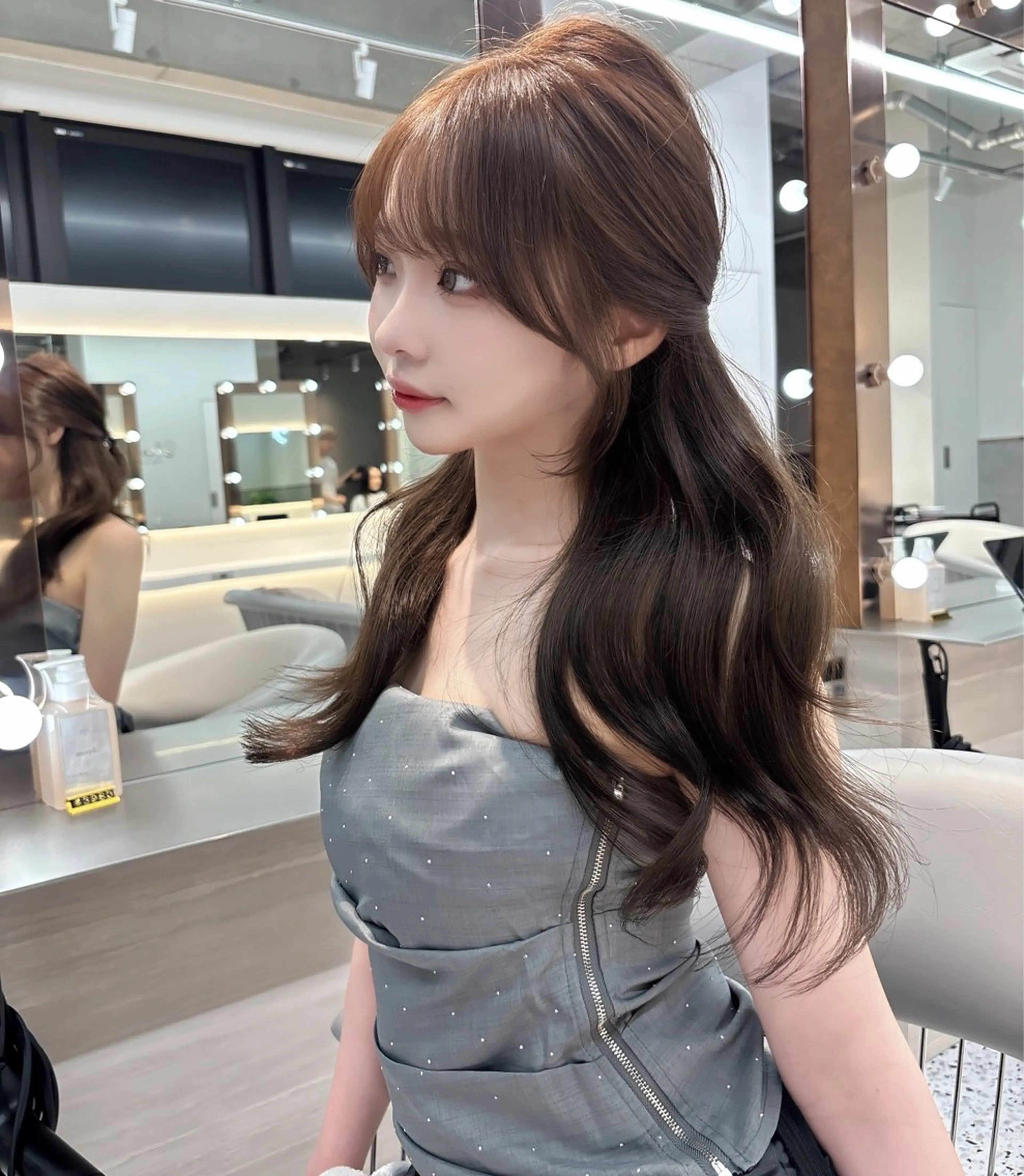 ミディアム カラー ブリーチ ボブ 韓国風ヘア レイヤーカット トリートメント ヘアカラー rina／ベージュ ワンホン/韓国ヘアのヘアスタイル