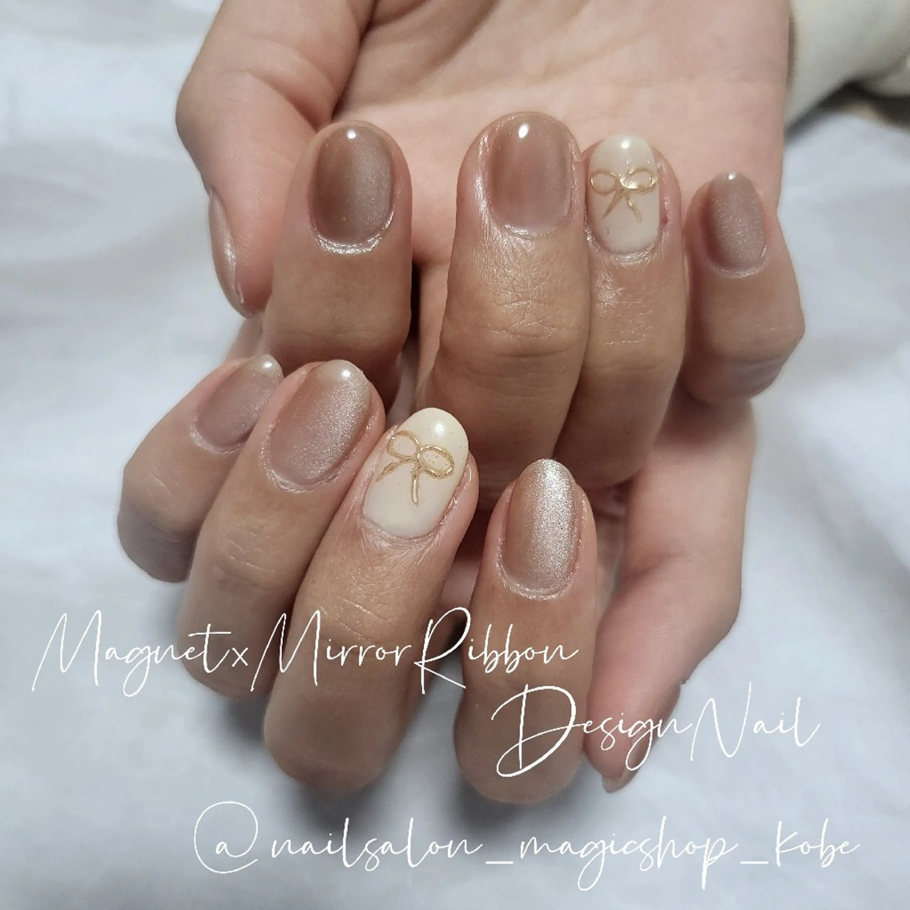 ネイル ジェルネイル マグネットネイル ミラーネイル リボン シンプルネイル ハンドネイル Nailsalon MagicShopのネイルデザイン
