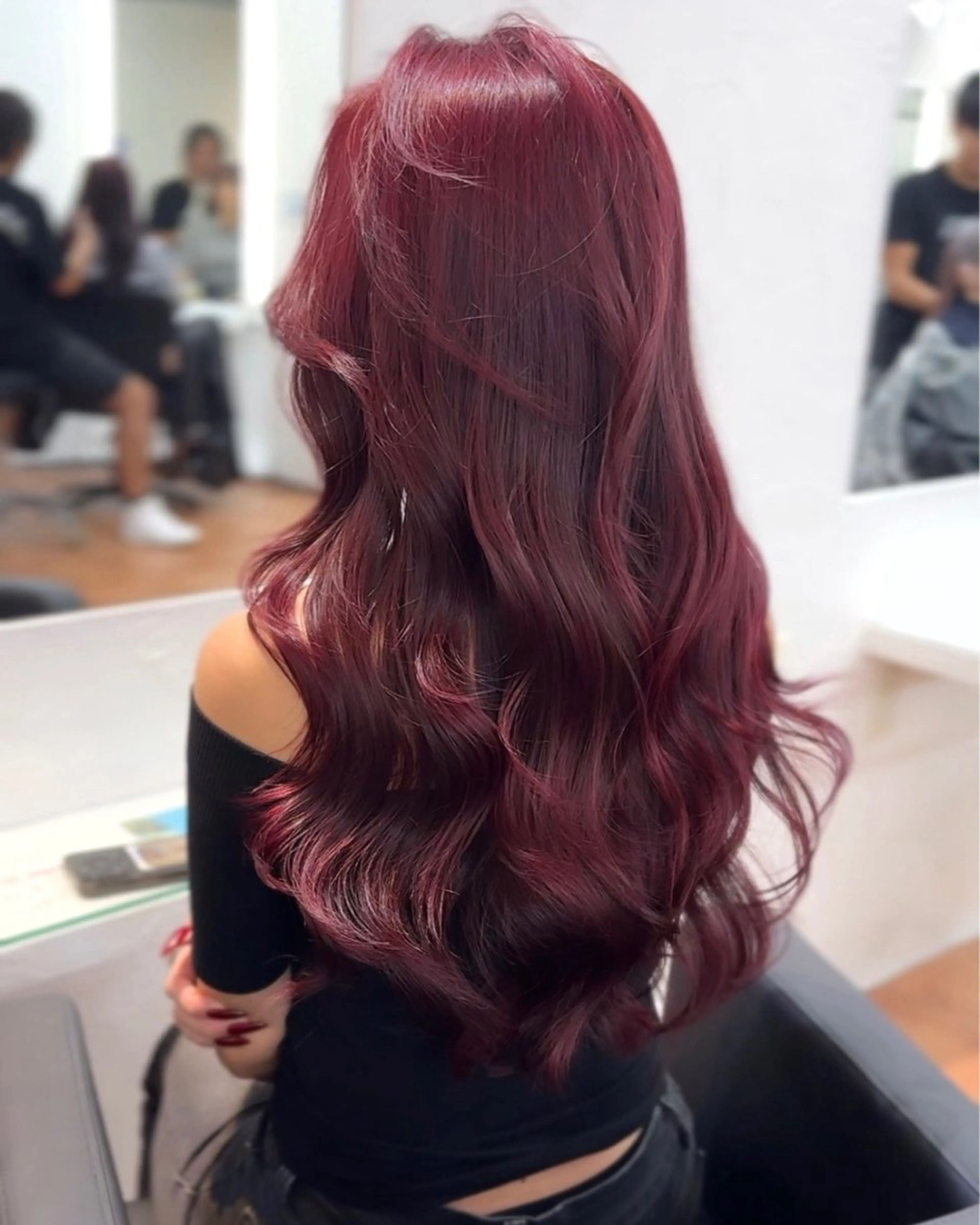 ロング カラー ブリーチ ブリーチなしカラー ピンクカラー ヘアカラー トリートメント ブリーチなしピンク 縮毛艶髪矯正/吉村のヘアスタイル