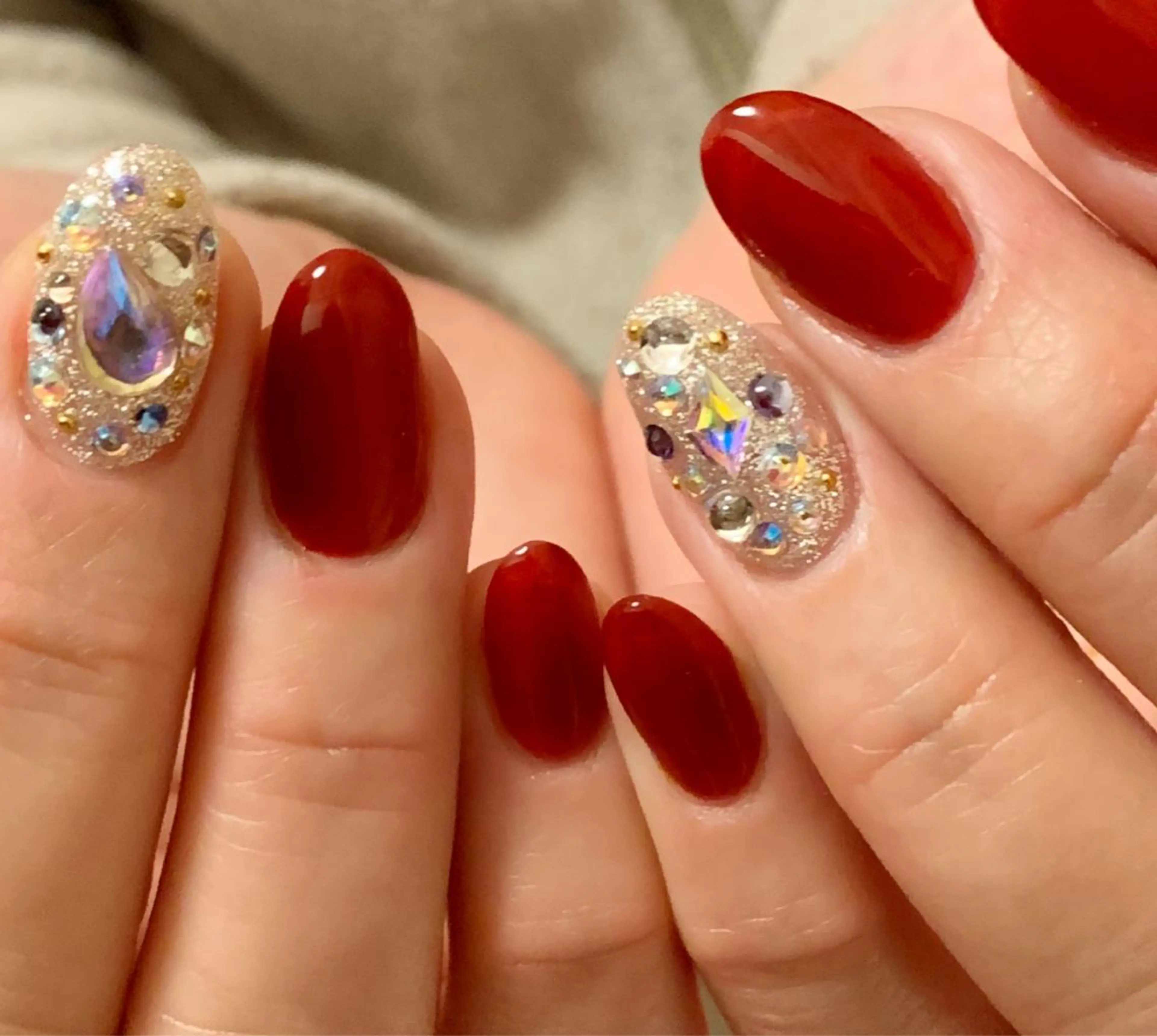 ネイル クリアネイル 赤色 ストーンネイル Nail salon Ramo所属・松田 祥子のネイルデザイン