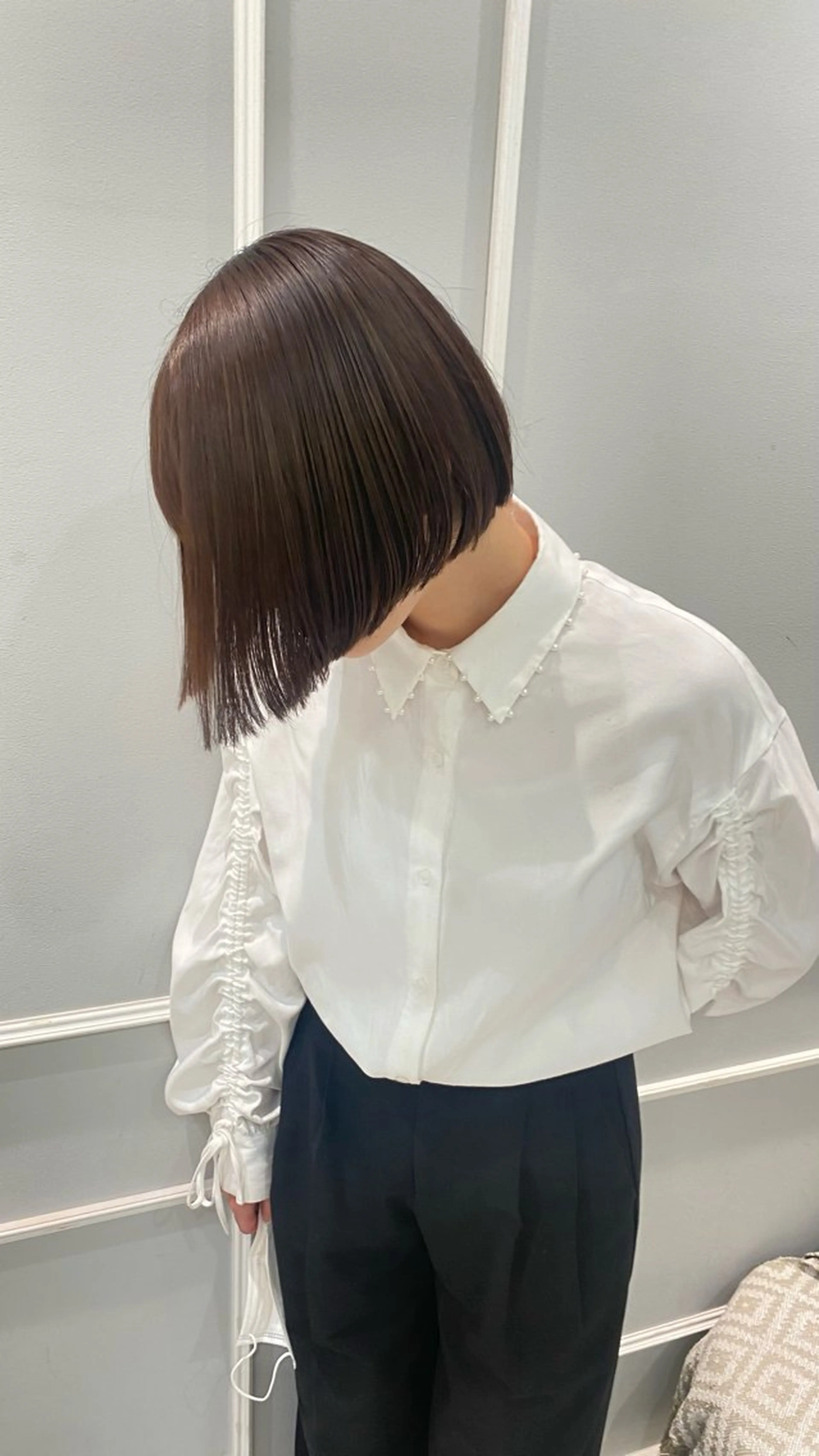 ショート 前下がりボブ ボブ カット ヘアカラー 韓国ヘア🍒渡辺 咲🍒のヘアスタイル