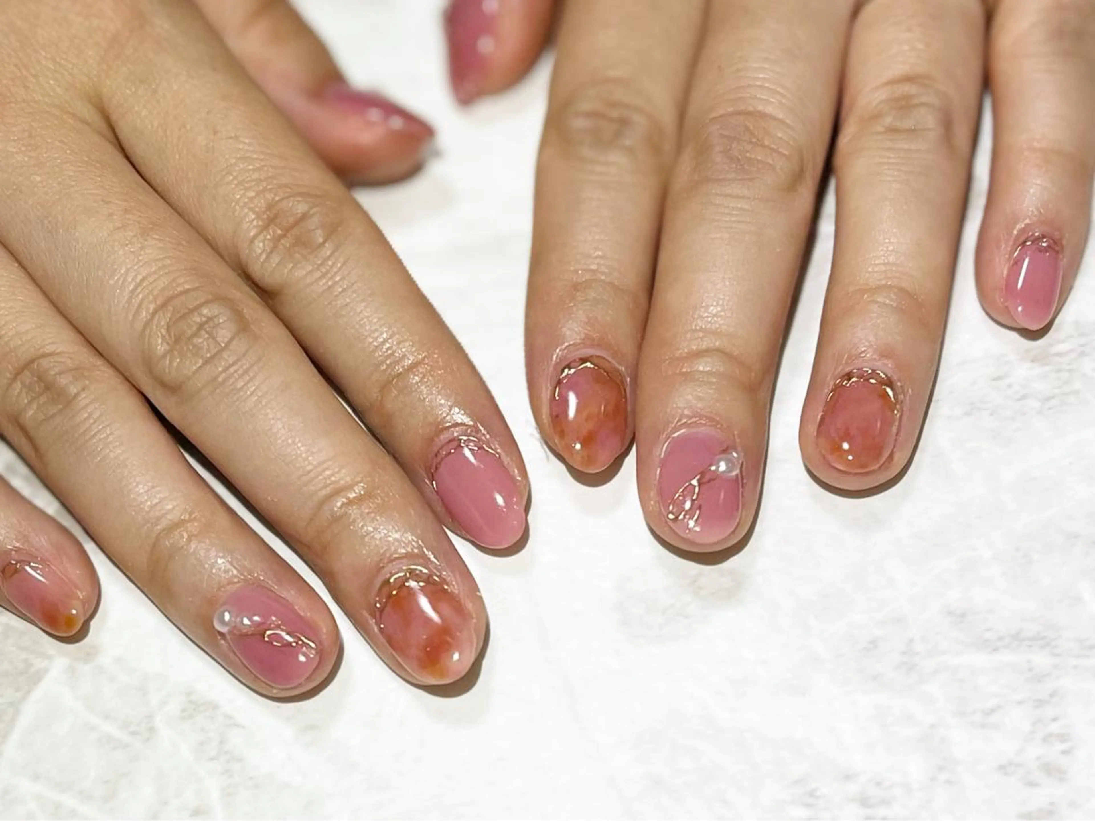 ネイル べっ甲ネイル フットネイル ニュアンスネイル ピンク シンプルネイル ネイル フフラ所属・nail fufla ♡yamane♡のネイルデザイン