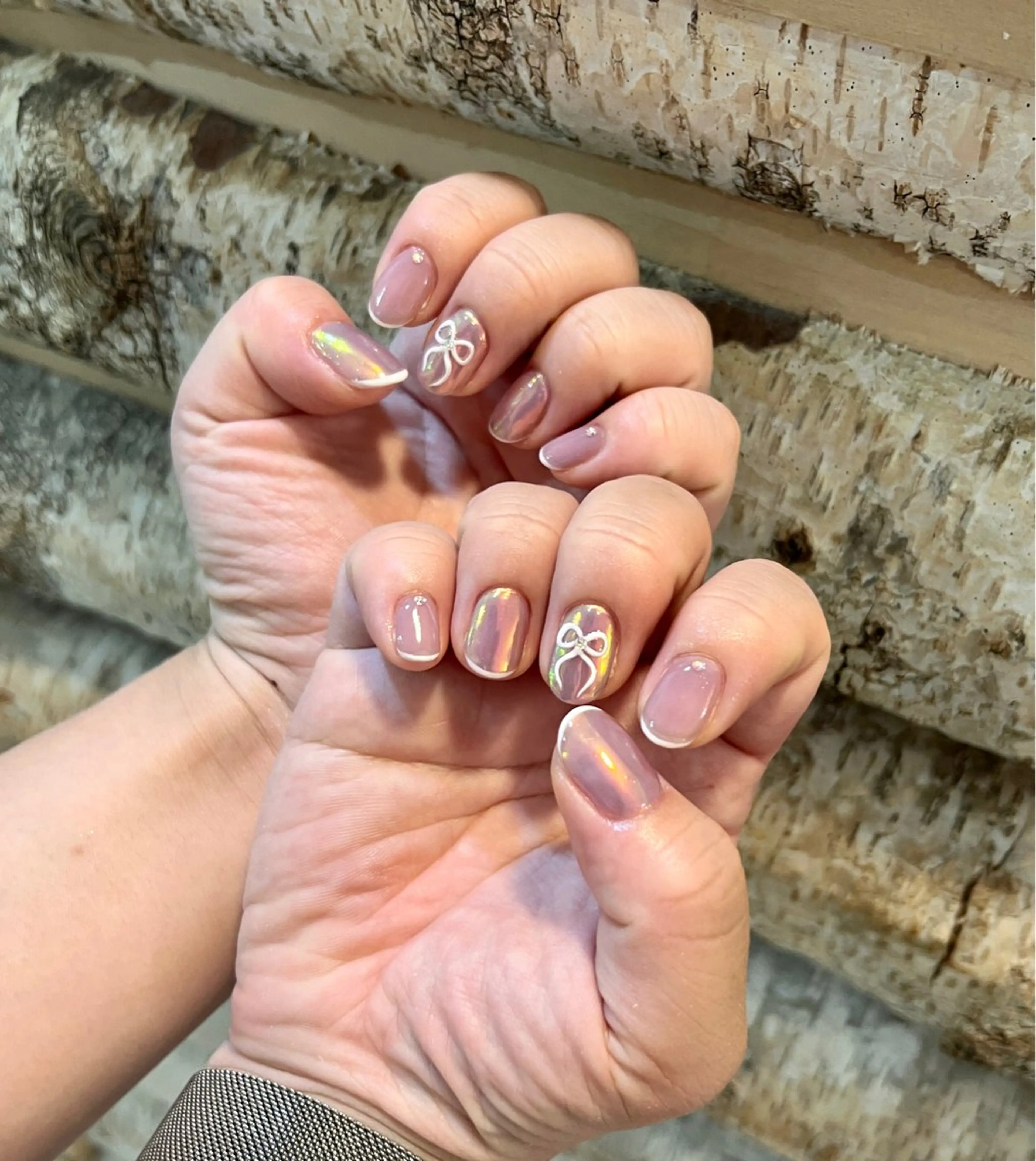 ネイル オーロラネイル ピンク ハンドネイル いちじゅう あおいのネイルデザイン