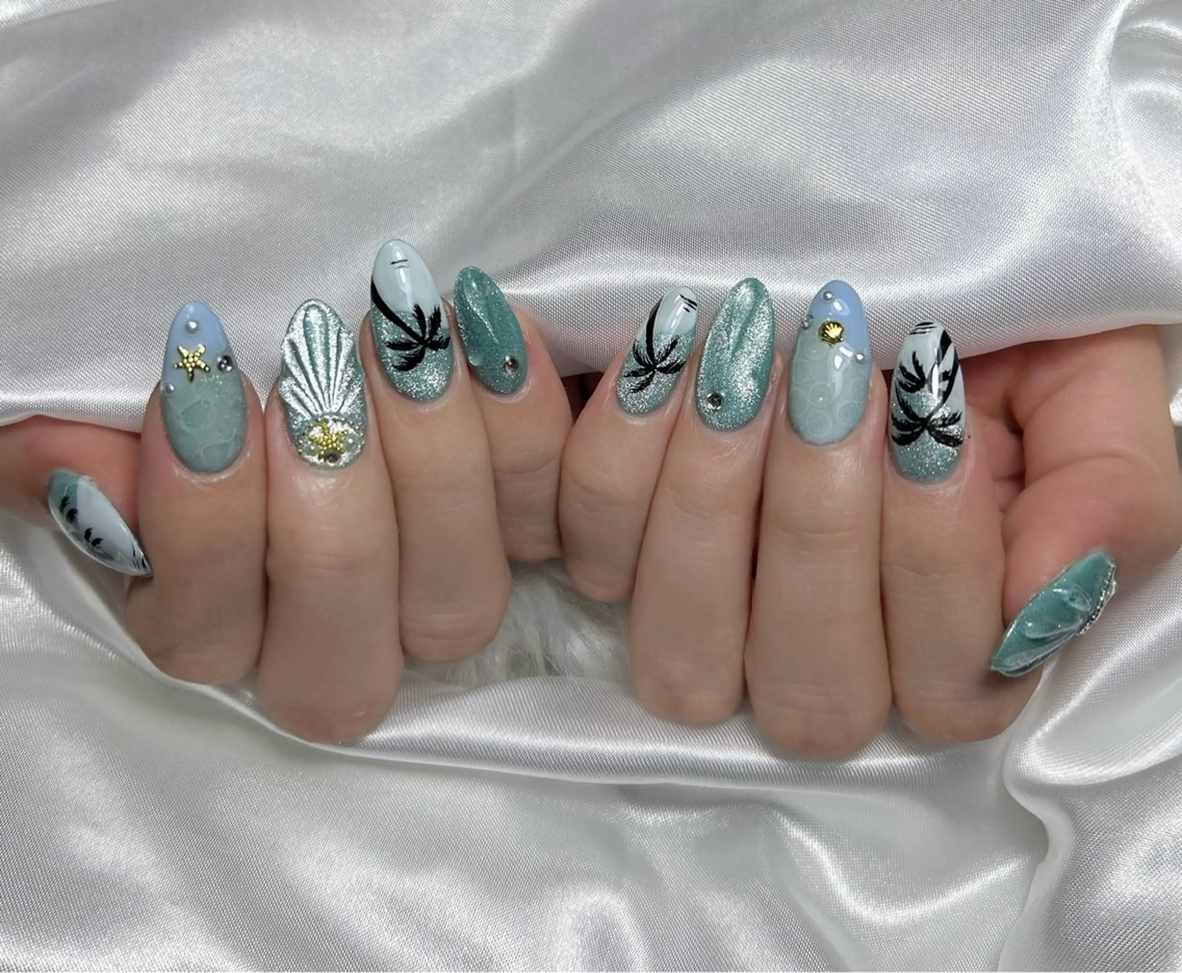 ネイル アートネイル オーロラネイル チークネイル 長さ出し フットネイル Chan nailsのネイルデザイン