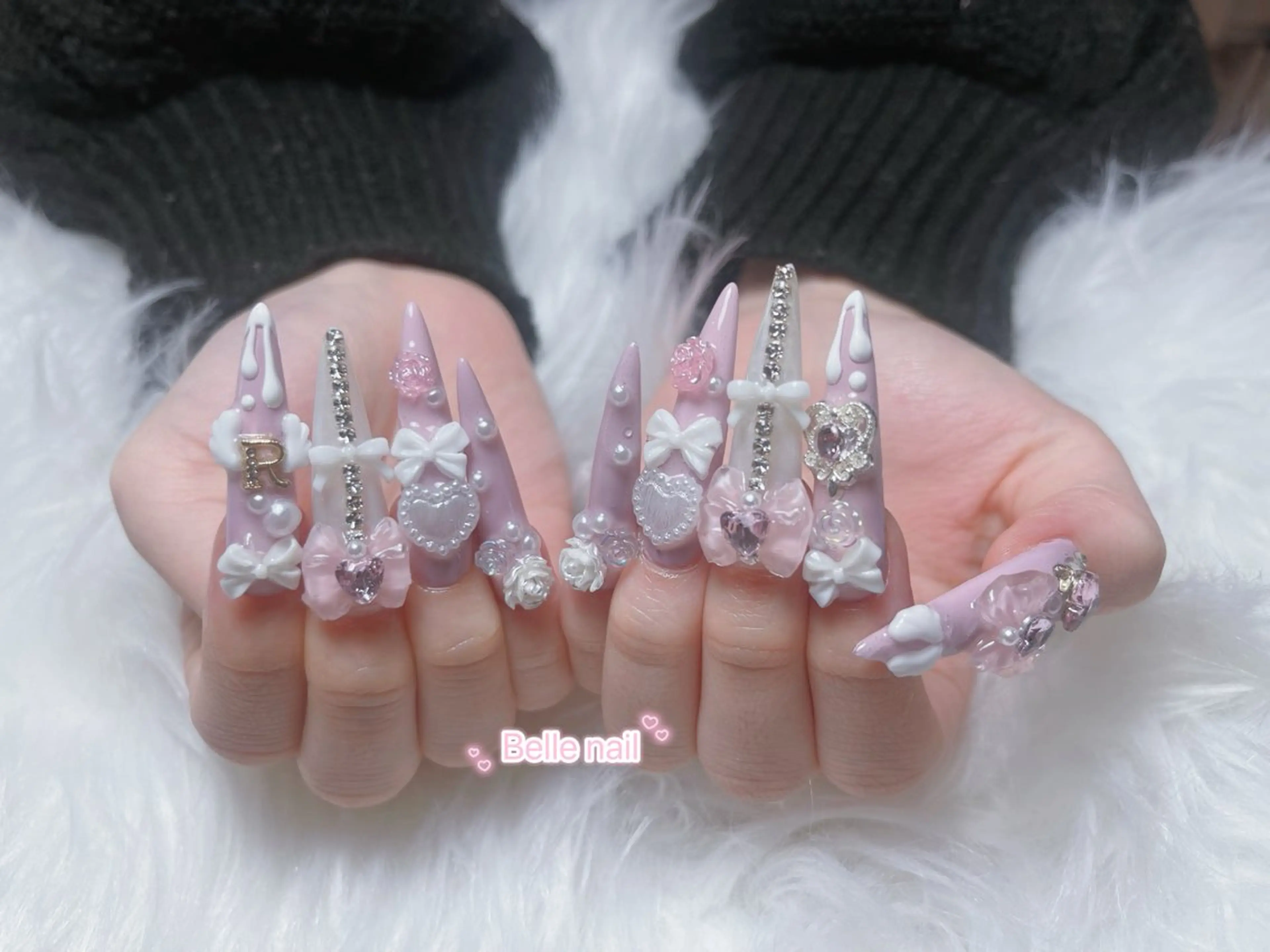 ネイル ロングネイル マグネットネイル リボン 夏ネイル スーパーロングネイル Belle Nail Salonのネイルデザイン