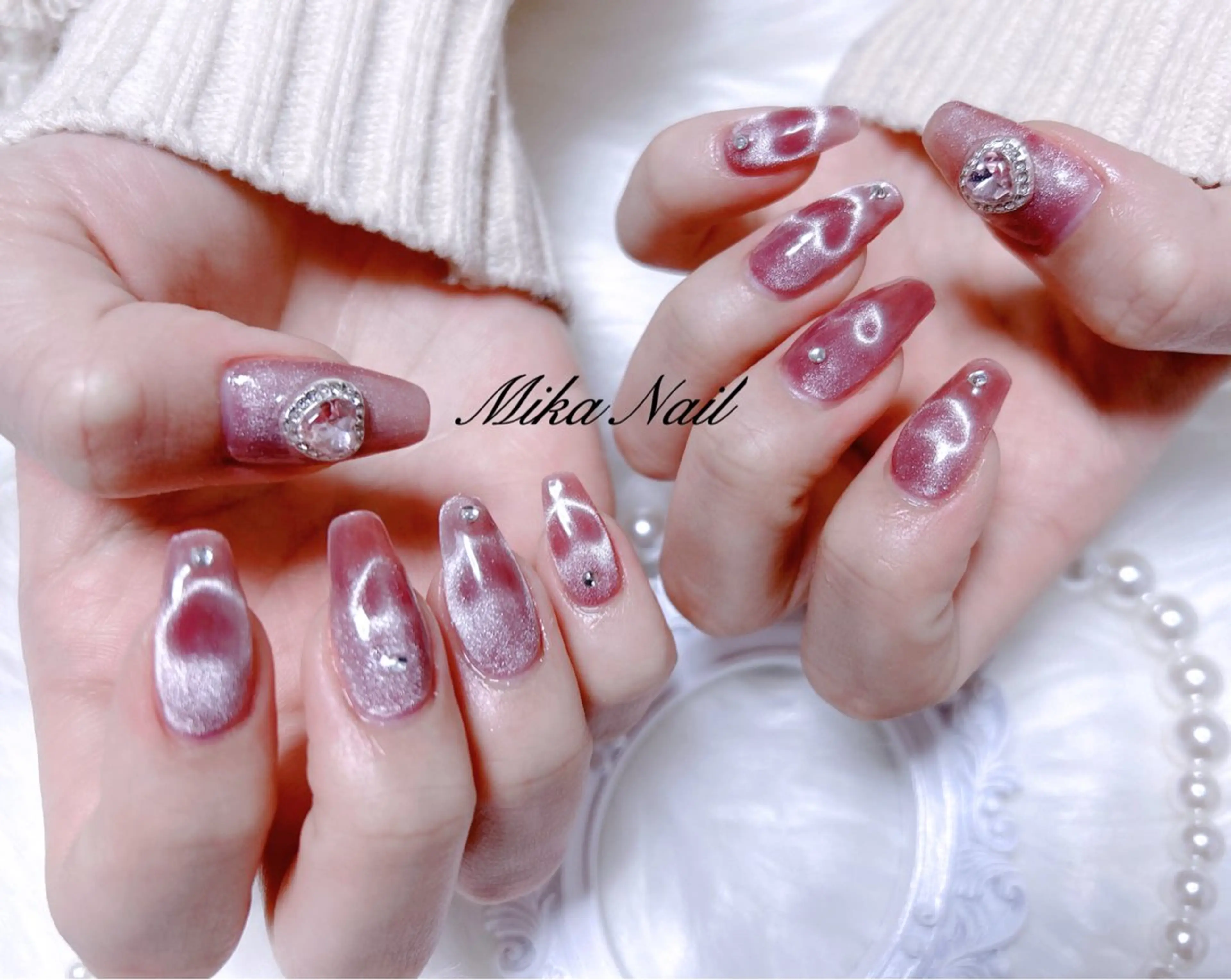 ネイル ハート マグネットネイル Mika Nailのネイルデザイン