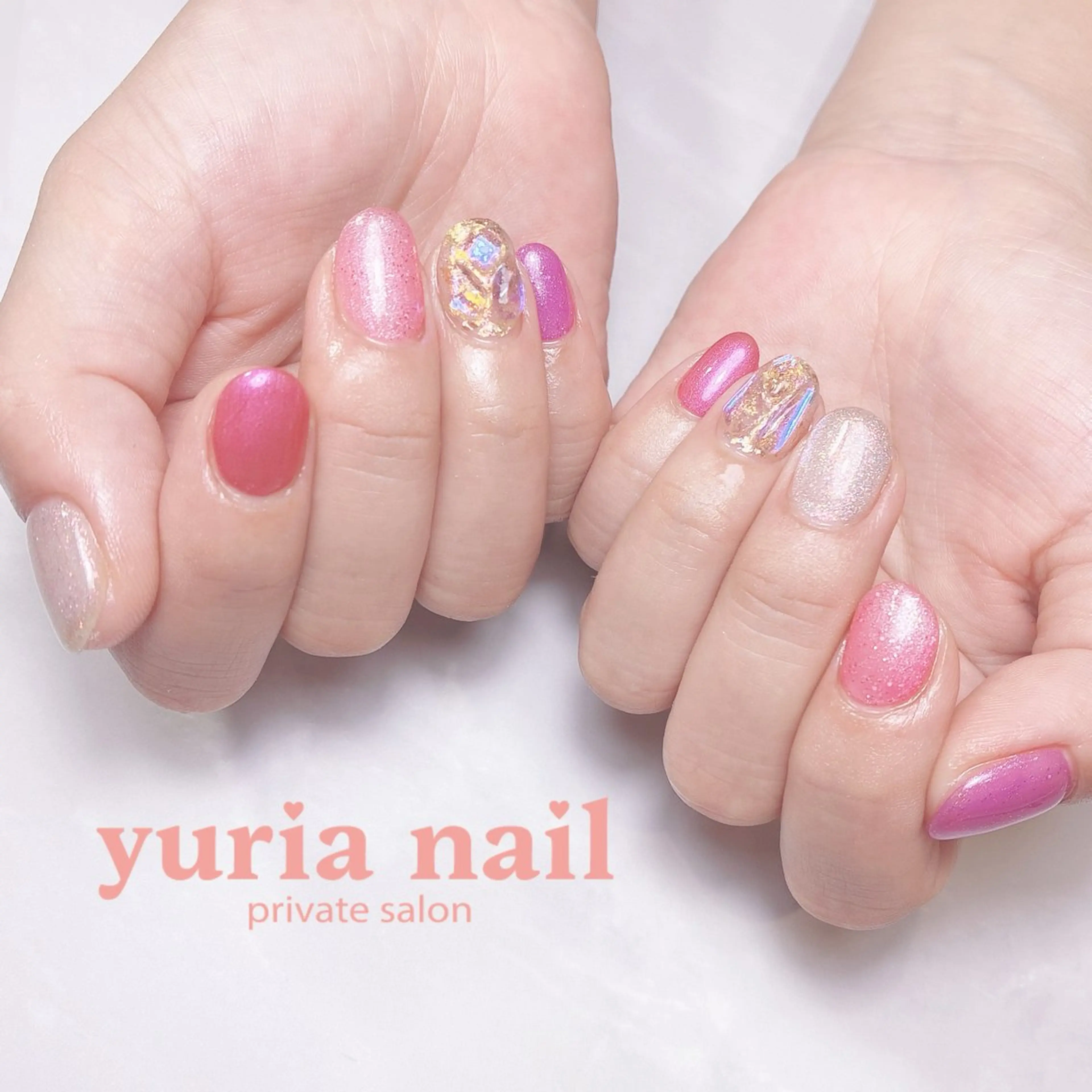 ネイル アートネイル ジェルネイル ラメ(グリッター) ピンク ハンドネイル 小林 ゆりあのネイルデザイン