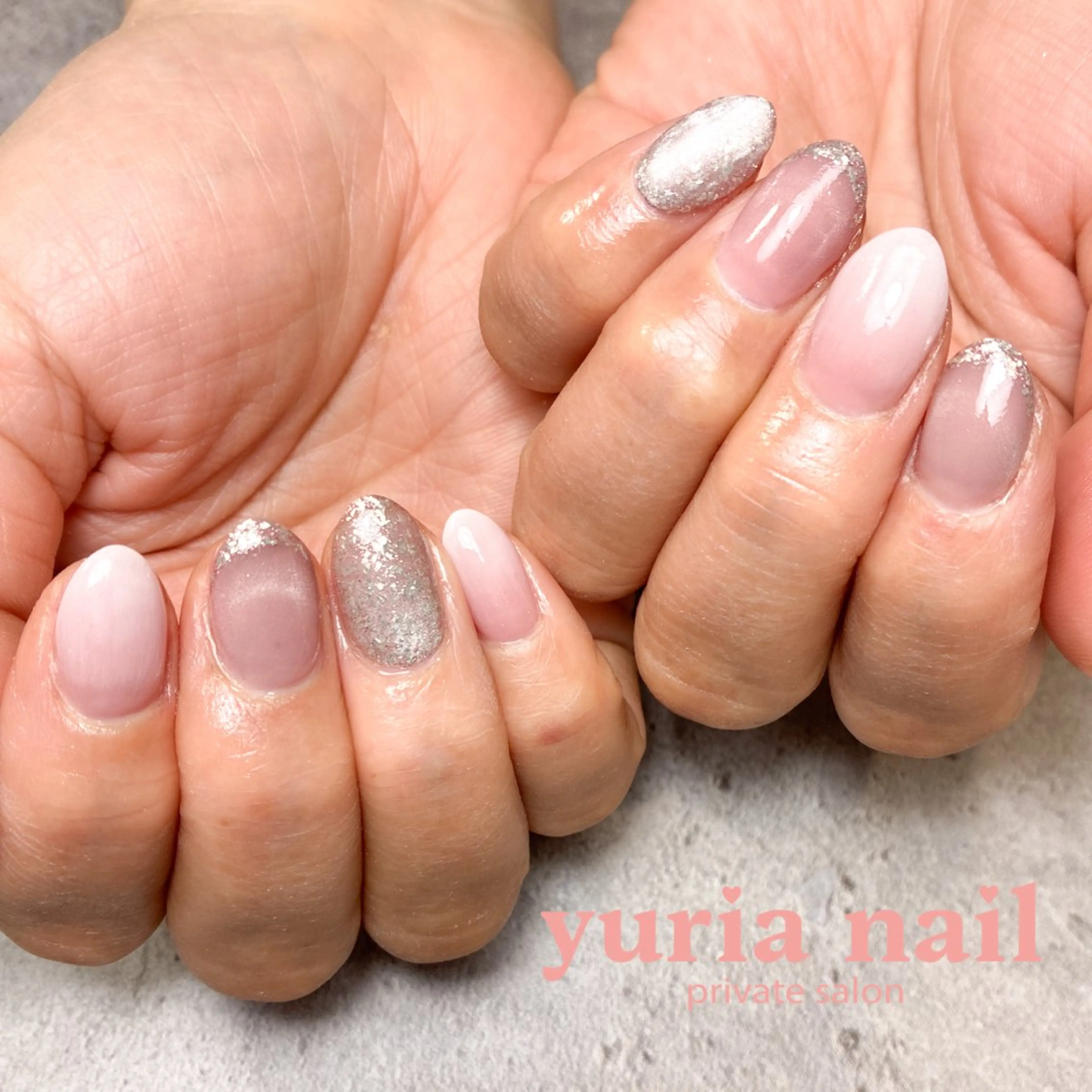 ネイル フレンチネイル ラメ(グリッター) オフィスネイル ピンク ピンクベージュ ハンドネイル 小林 ゆりあのネイルデザイン