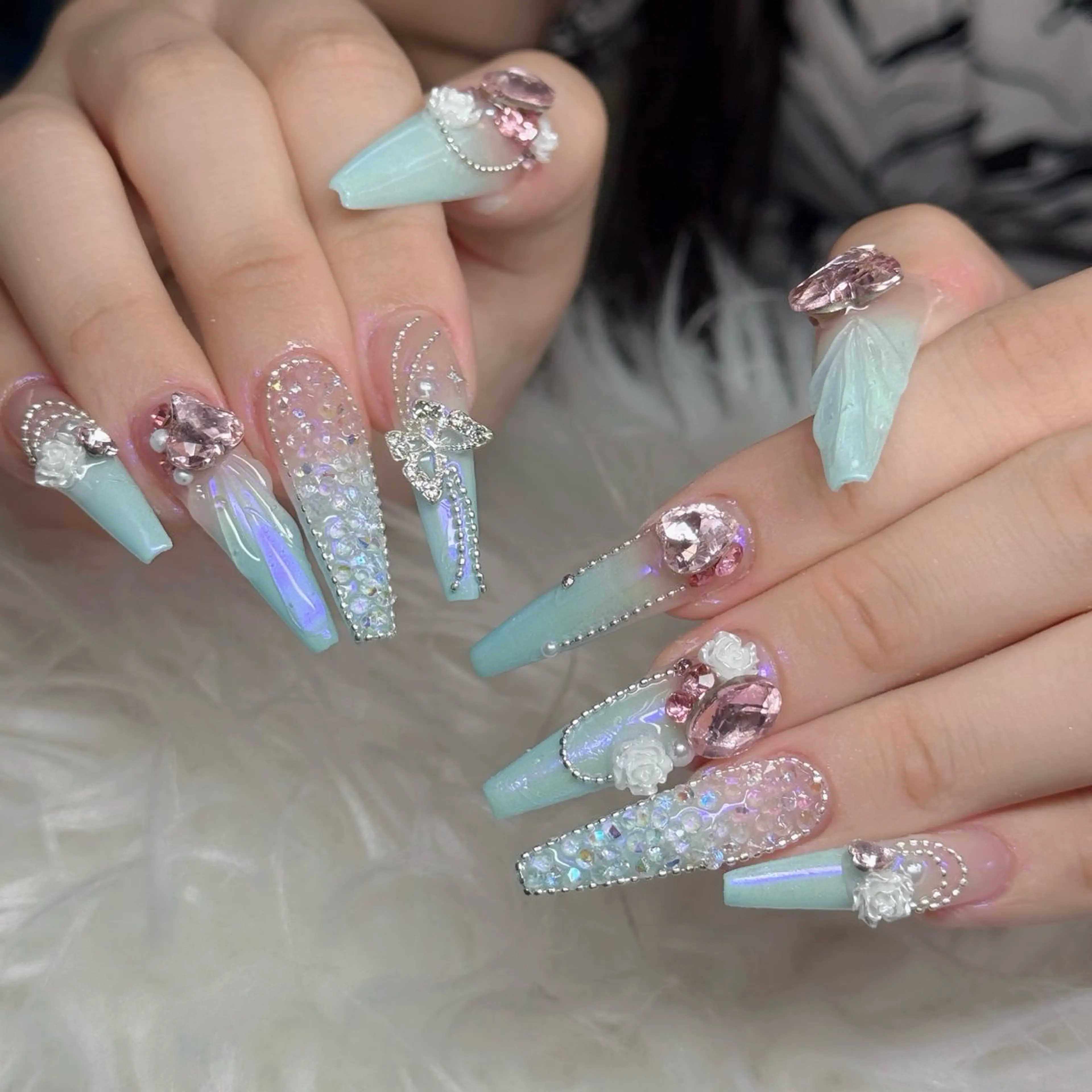 ネイル ロングネイル マグネットネイル リボン 夏ネイル スーパーロングネイル Hani Nail Salonのネイルデザイン