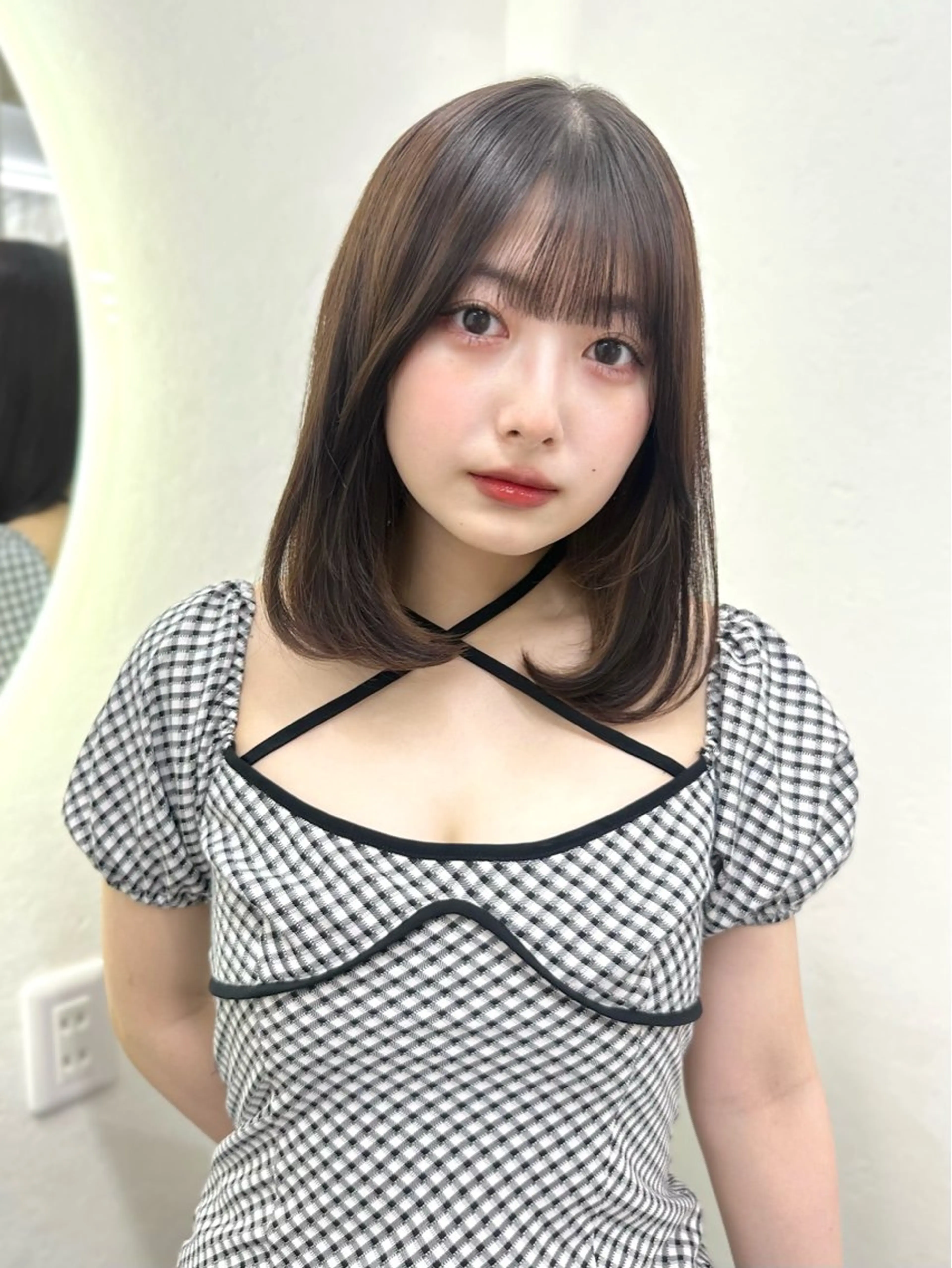 ミディアム パーマ 顔まわりカット/艶髪 カラー✨けいとのヘアスタイル