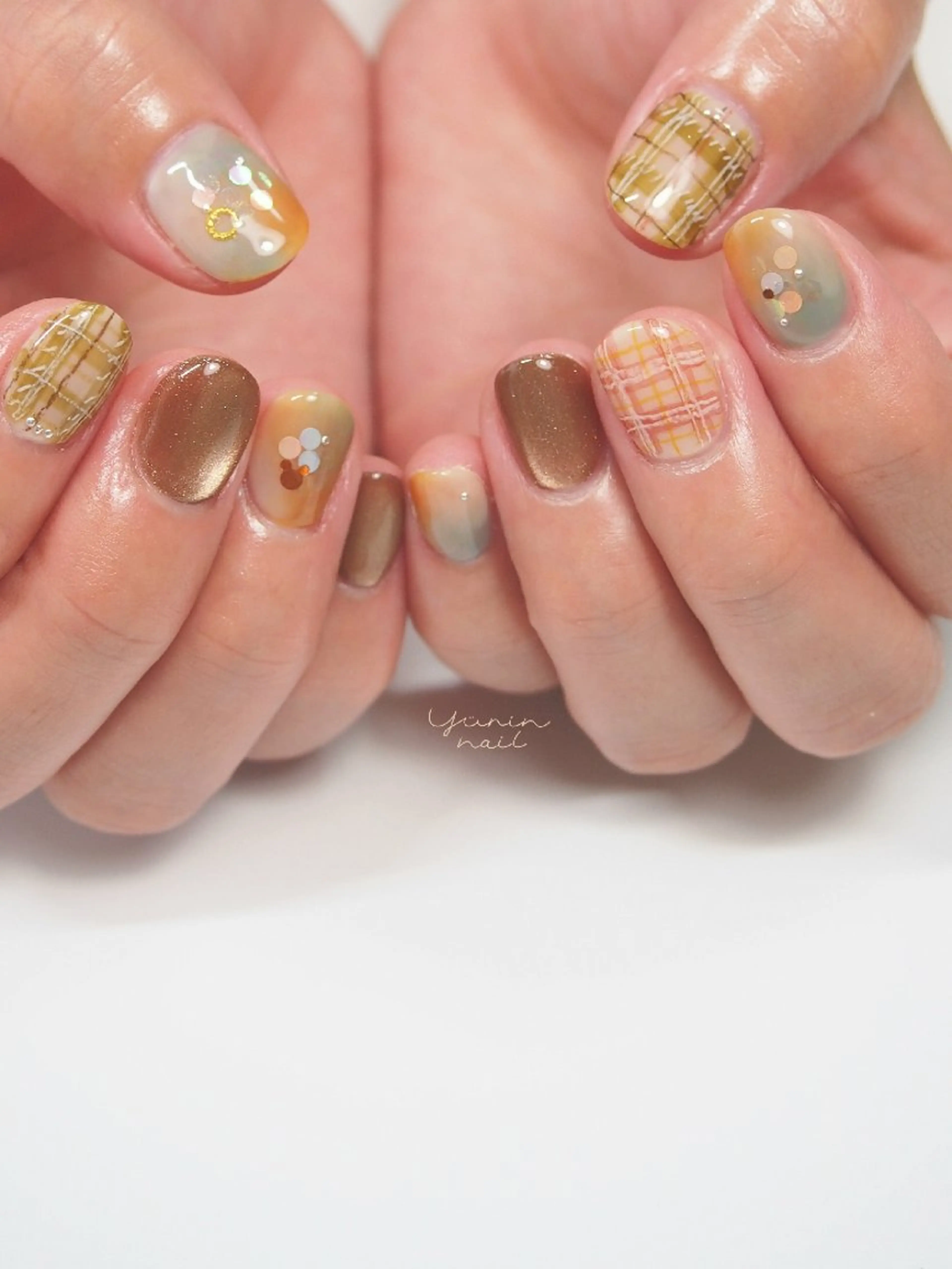 ネイル グリーン ハンドネイル ショートネイル専門 yurin nailのネイルデザイン