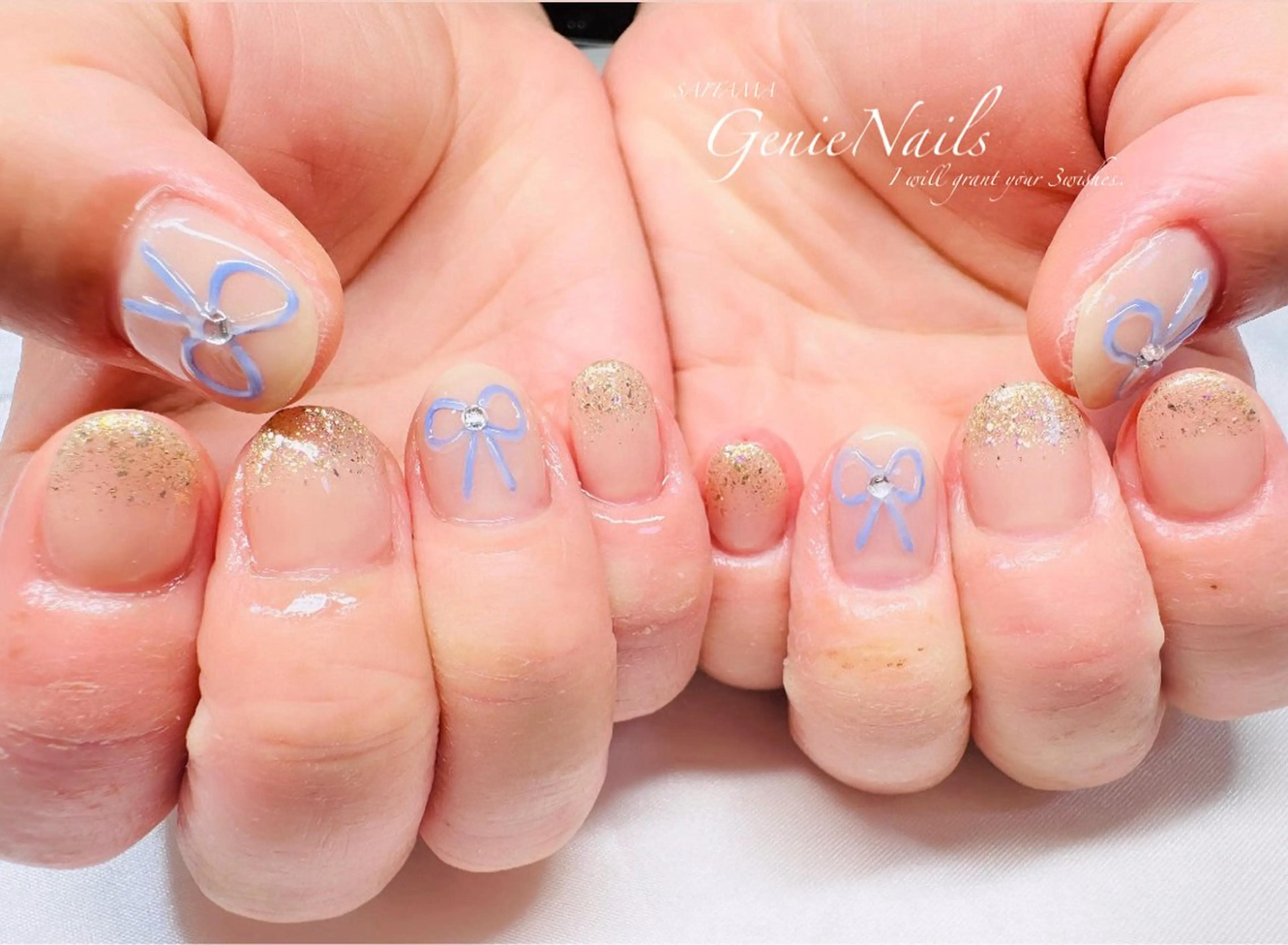 メンズ ネイル アートネイル 長さ出し 氷ネイル・うるうるネイル ロングネイル 持ち込み Genie Nailsのネイルデザイン