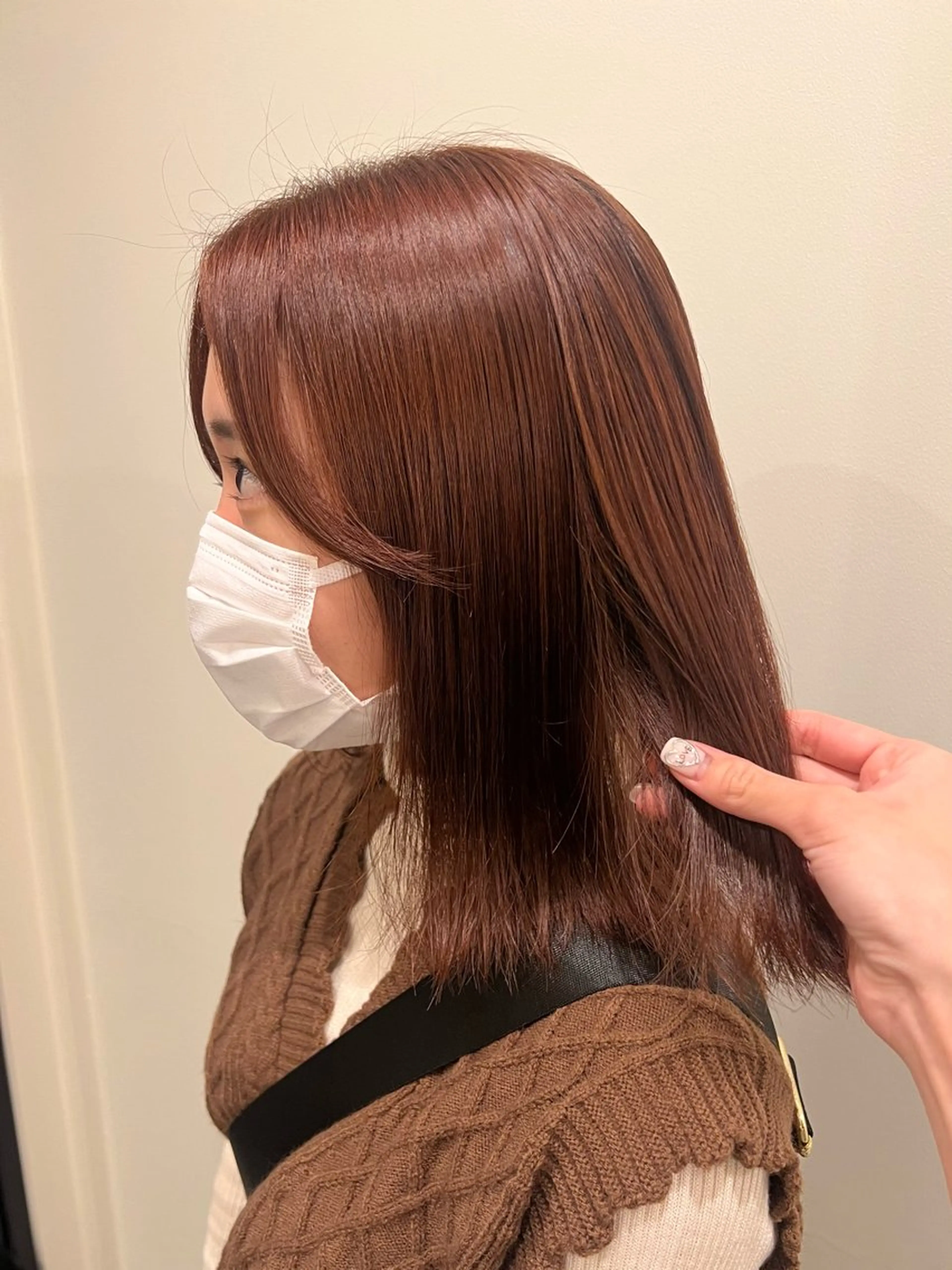 セミロング カラー ブラウンカラー オレンジ オレンジブラウン 内沼 恵留菜のヘアスタイル