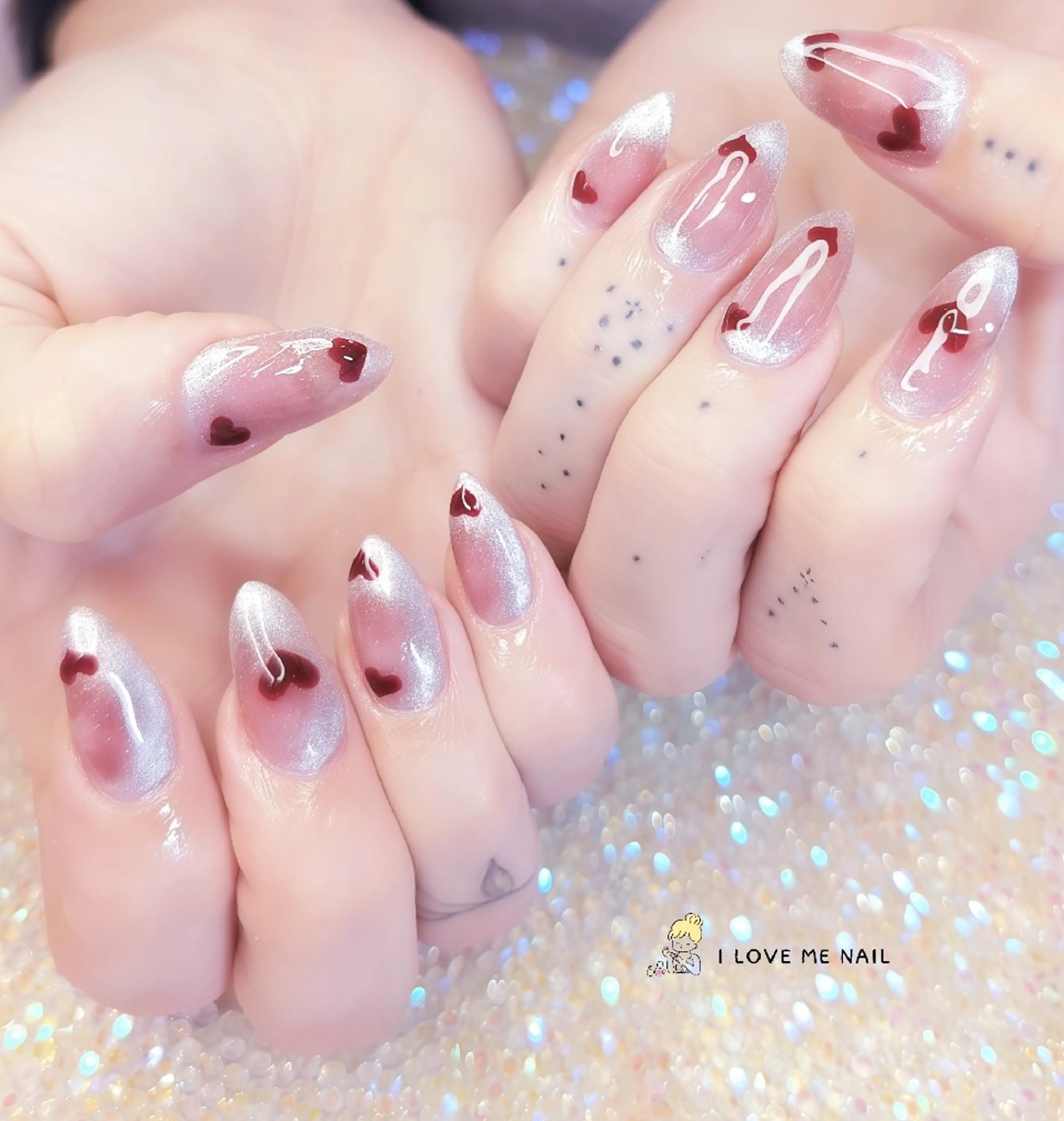 ネイル 長さ出し ジェルネイル 韓国ネイル マグネットネイル ニュアンスネイル ハンドネイル I LOVE ME  NAIL.｡.:*♡のネイルデザイン