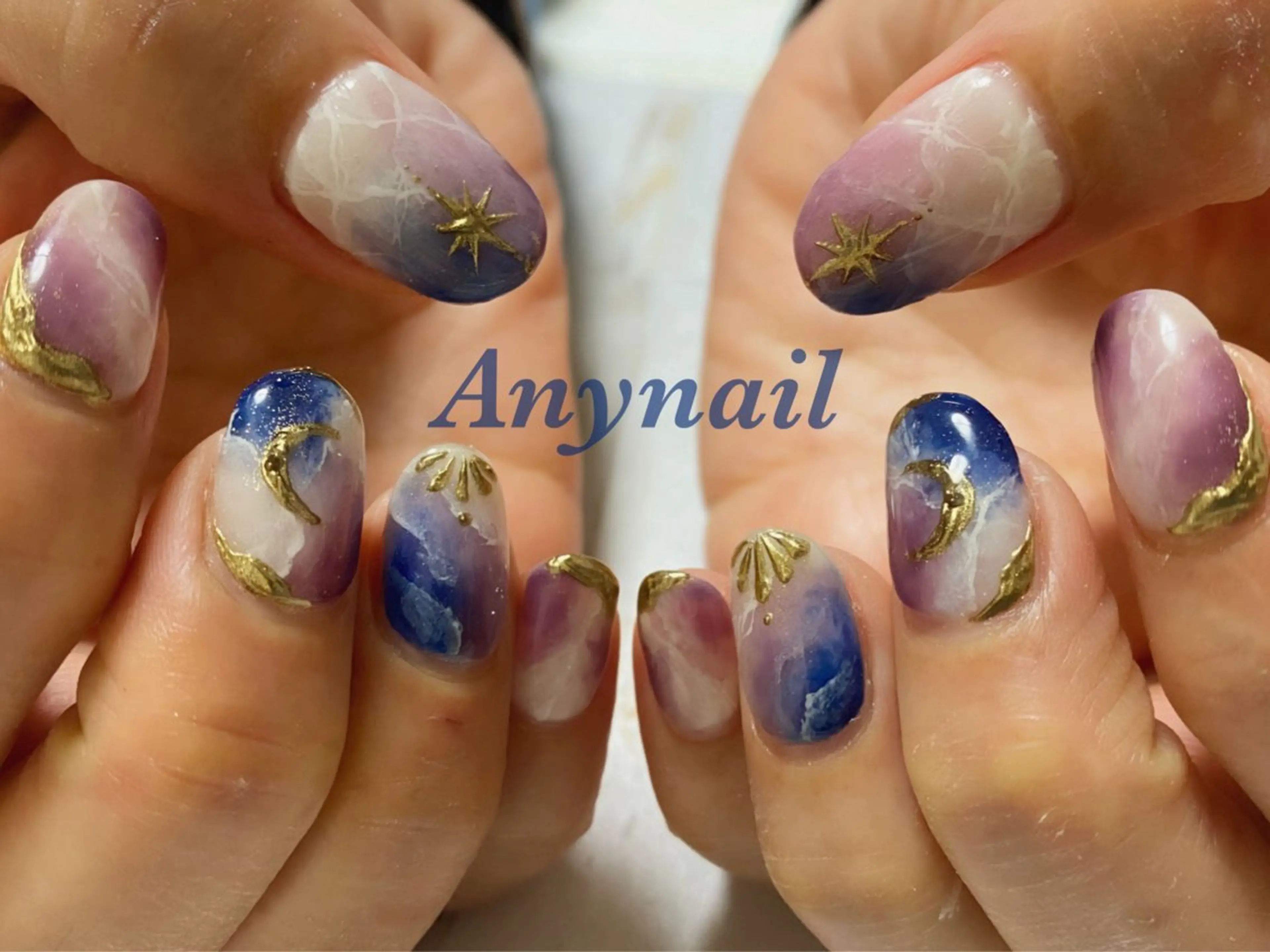 ネイル ブルー ミラーネイル 持ち込み ネイビー 岩澤 恵子のネイルデザイン