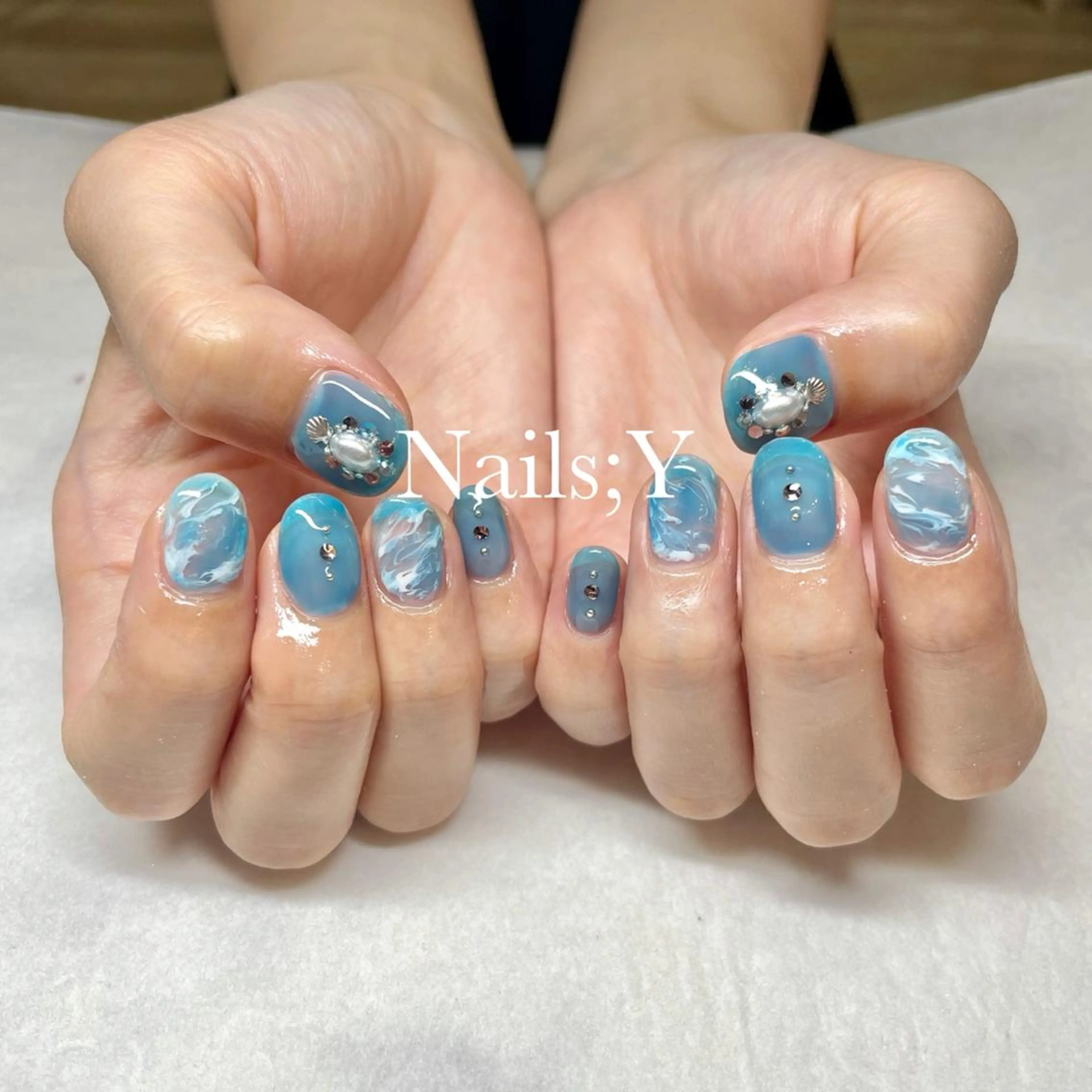 ネイル ブルー クリアネイル ハンドネイル yo koのネイルデザイン