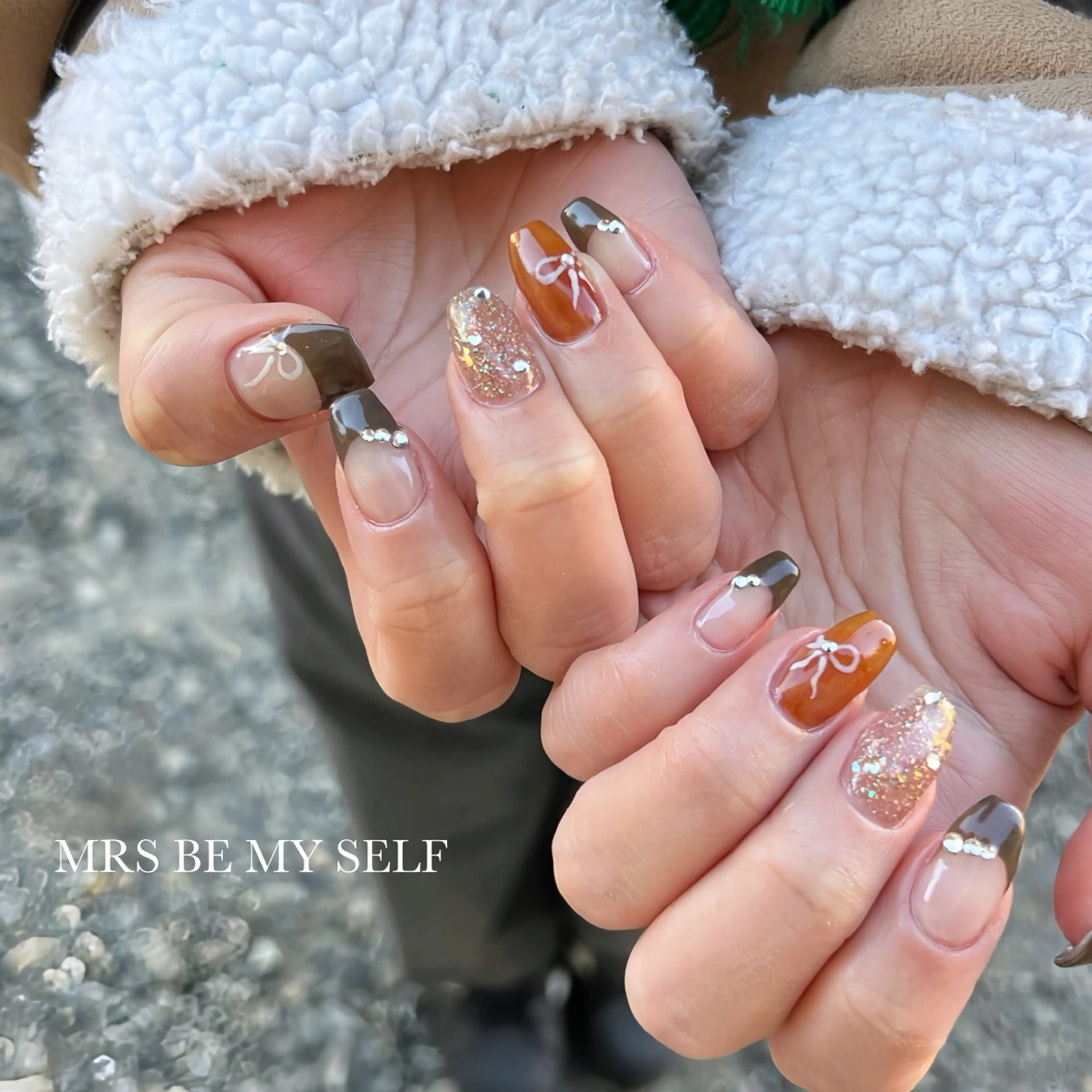 ネイル ニュアンスネイル リボン ハンドネイル MRS/ miyu🎀のネイルデザイン