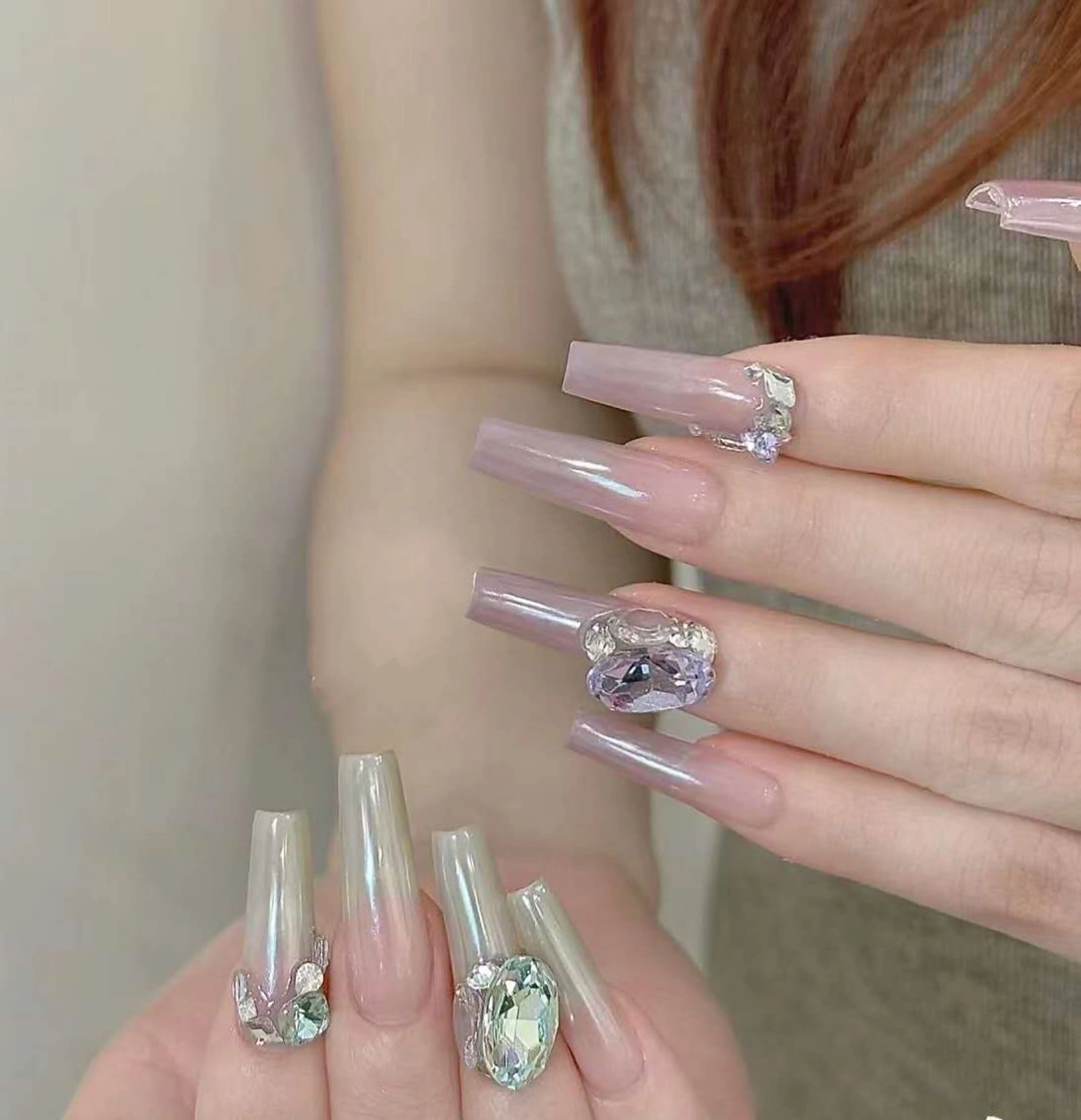 ネイル フラワーネイル フレンチネイル ジェルネイル ガラスフレンチ ハート ハンドネイル BabyYouMi ねねのネイルデザイン