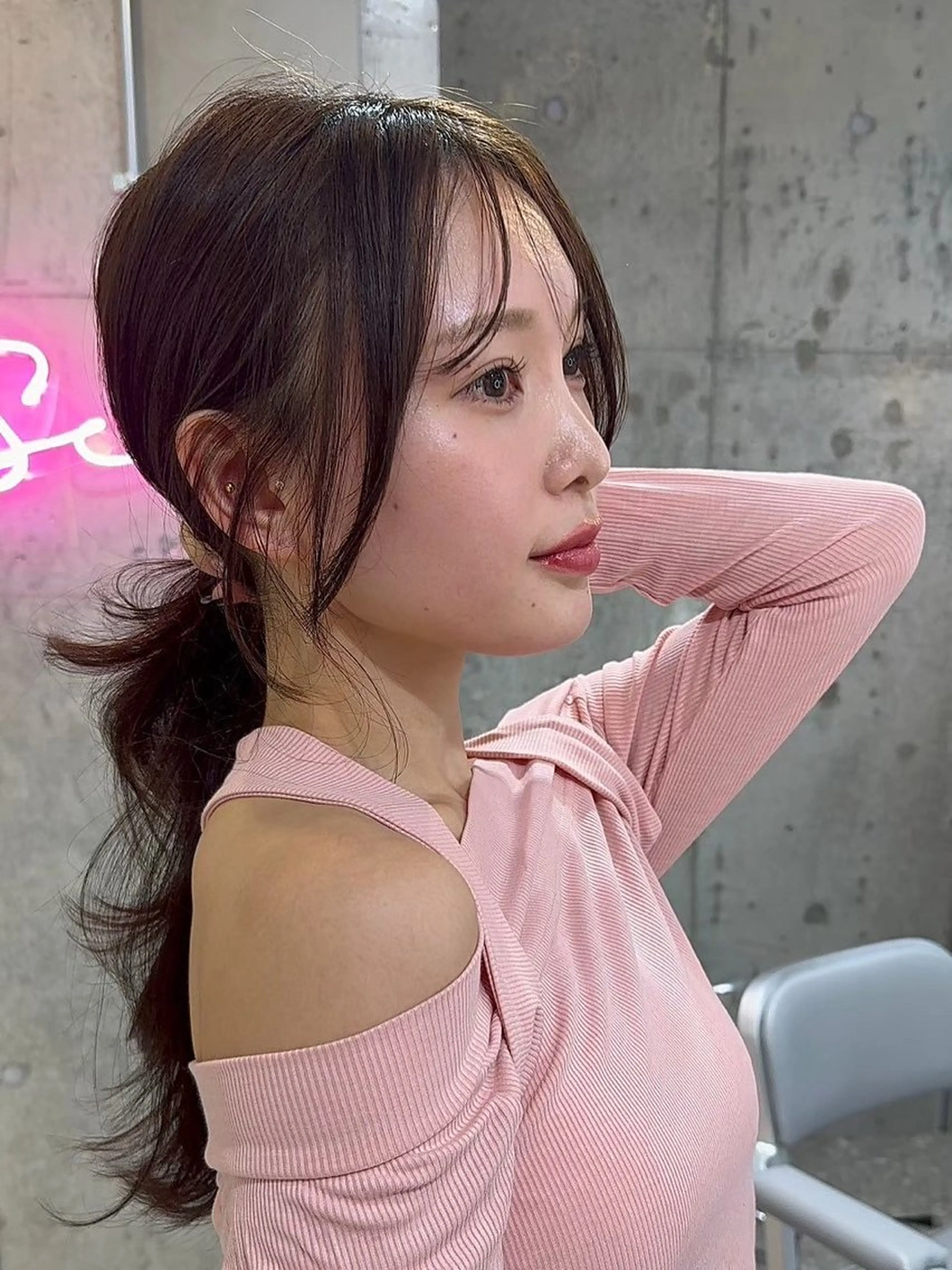 ミディアム カット ヘアカラー トリートメント 新宿/韓国レイヤー/ 顔周りカット松本美晴のヘアスタイル