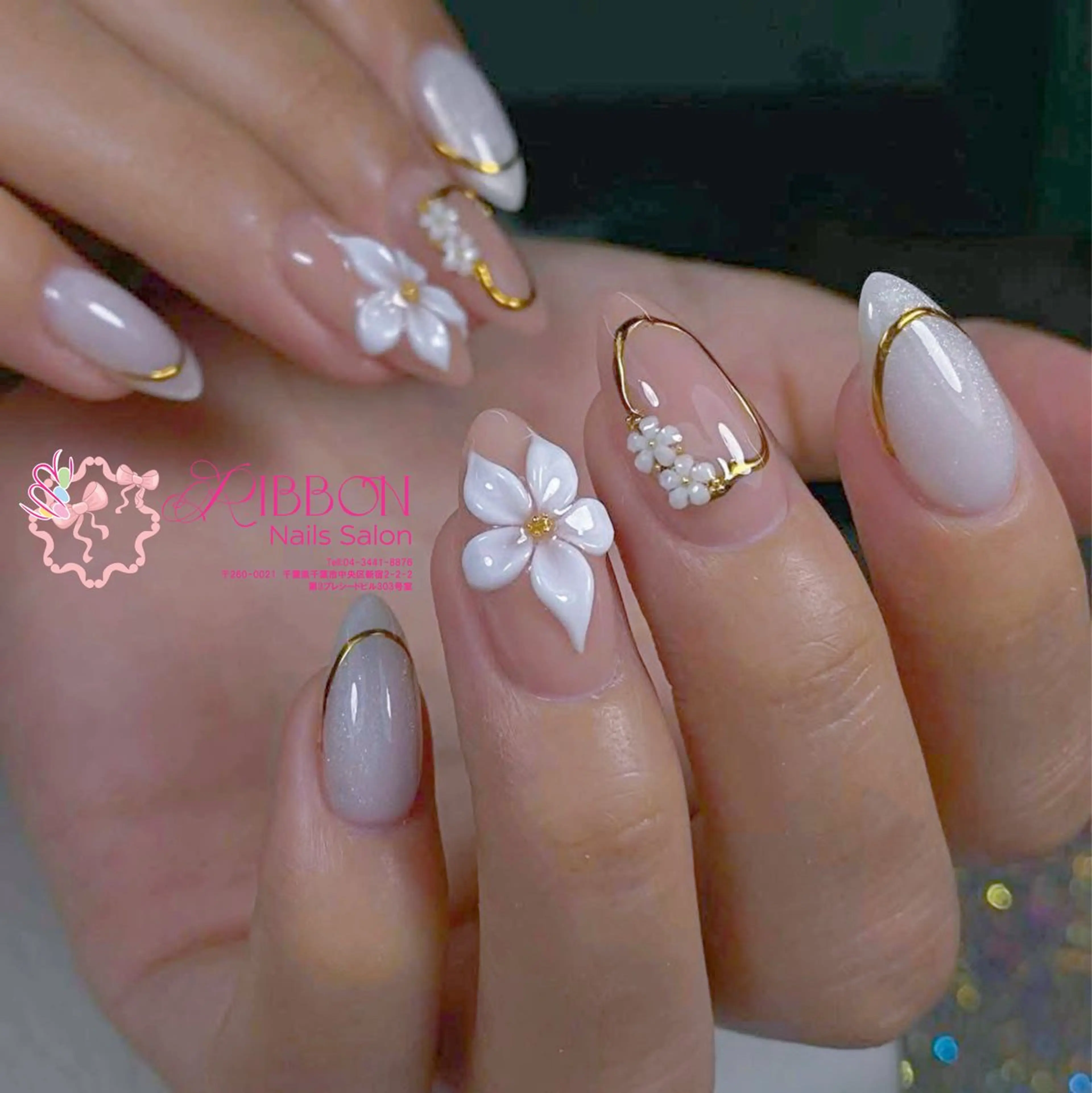 ネイル アートネイル フレンチネイル ミラーネイル Ribbonnail salonのネイルデザイン