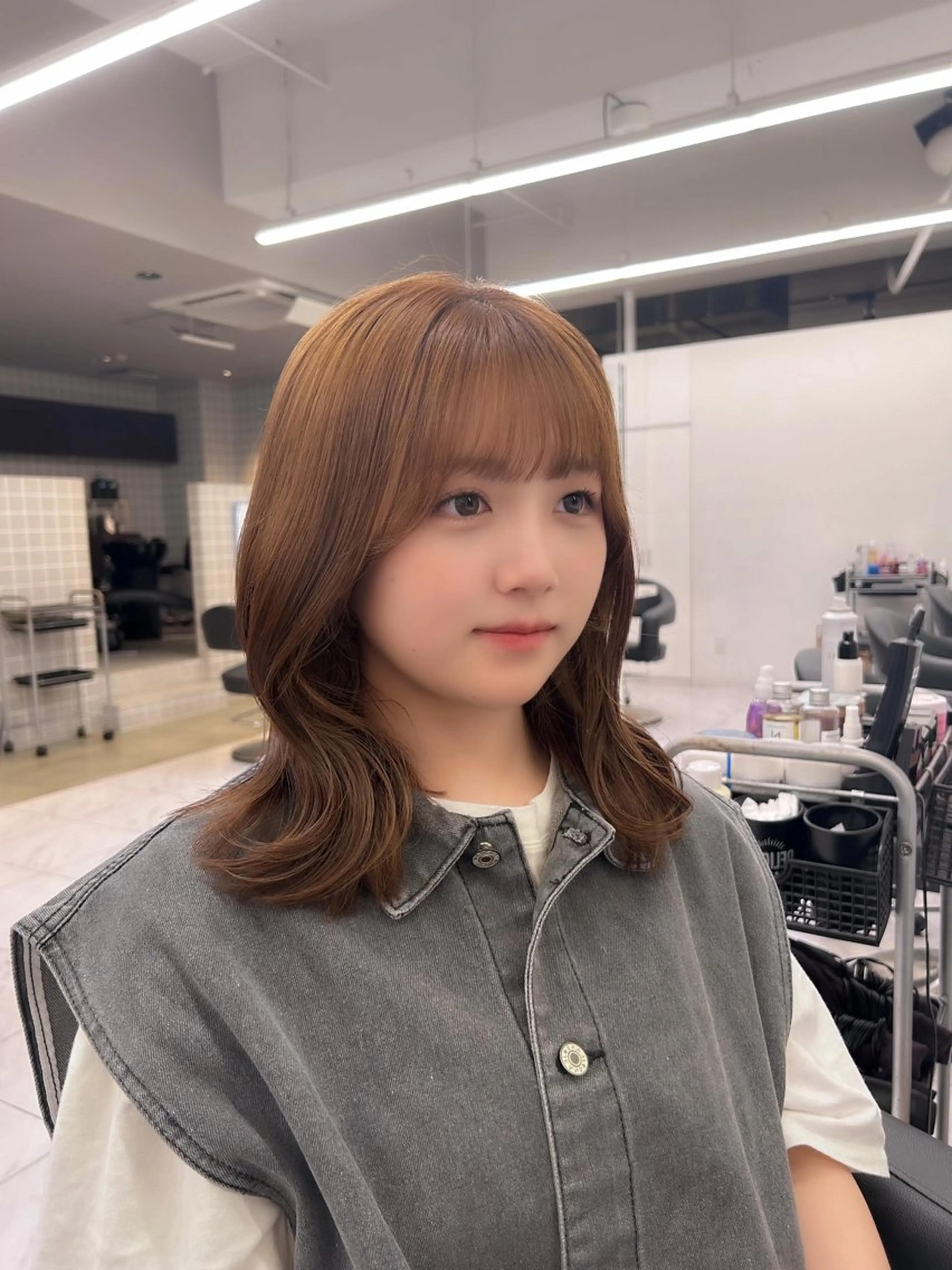 ミディアム カラー パーマ ヘアアレンジ メンズ キッズ ヘアカラー トリートメント ヘアセット ブリーチなしカラー/ ブラウン/レイヤーのヘアスタイル