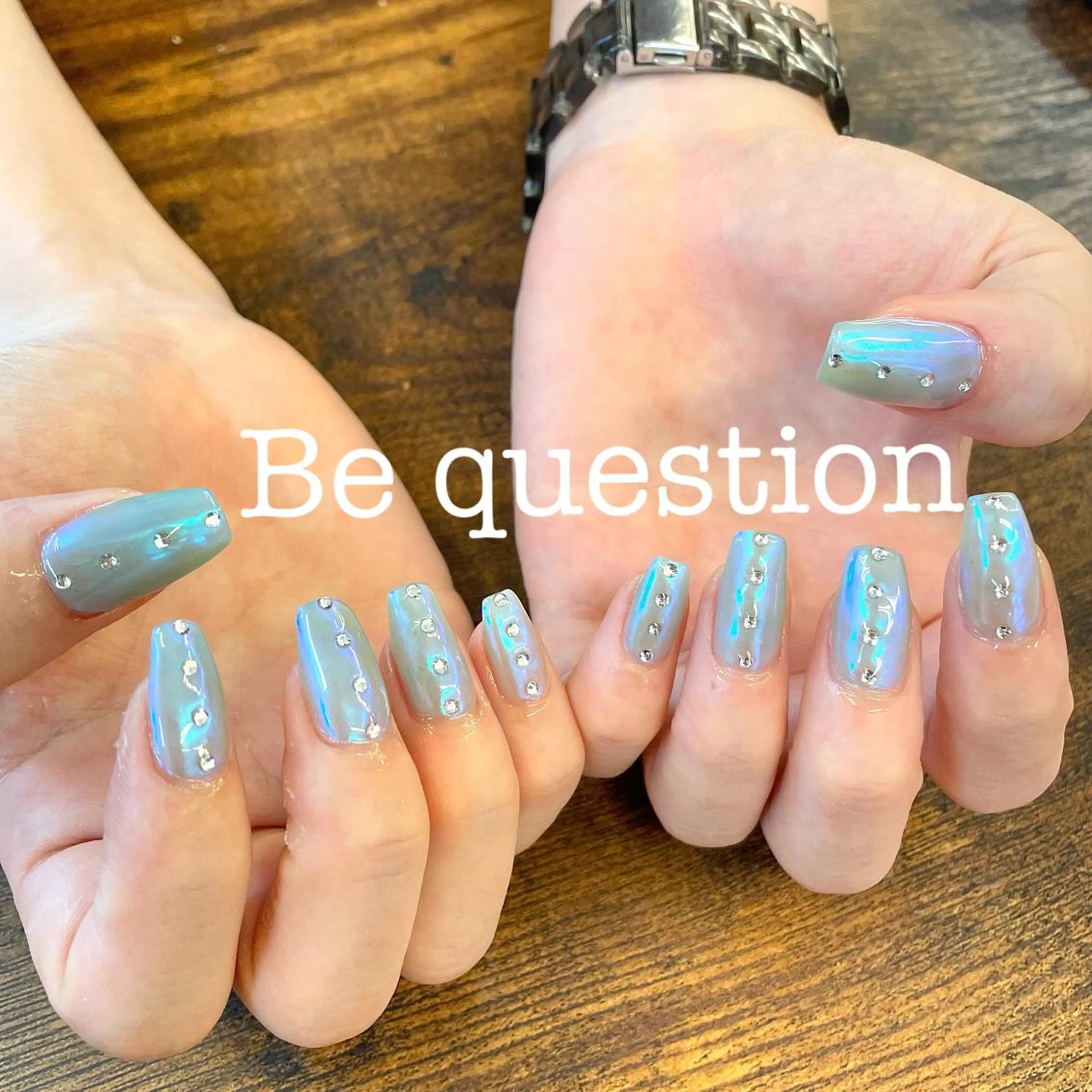 ネイル オーロラネイル ブルー ハンドネイル ueki junのネイルデザイン