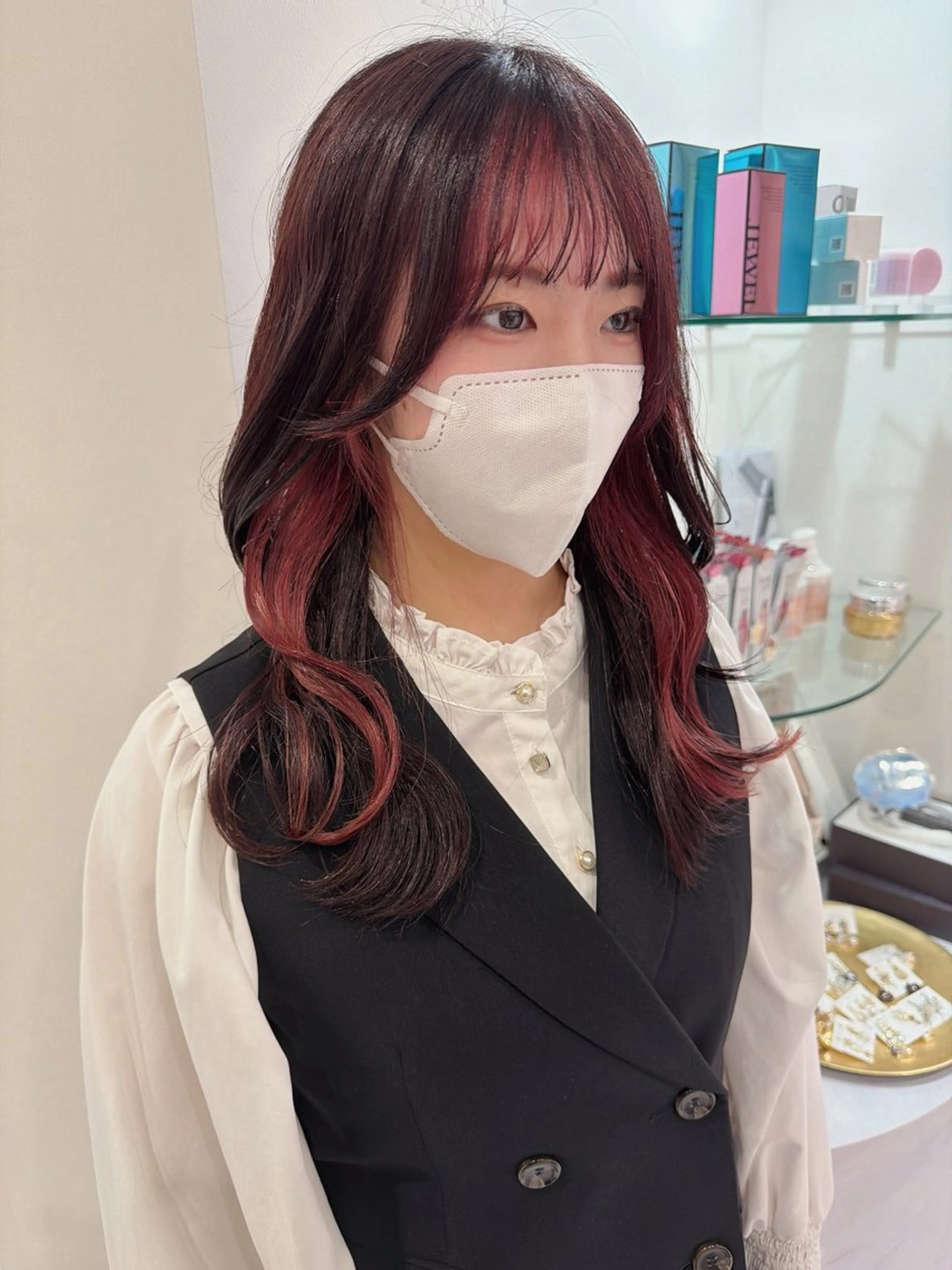 セミロング カラー ピンクカラー カット ヘアカラー SAYAKA 🍒／ボブ／暖色のヘアスタイル