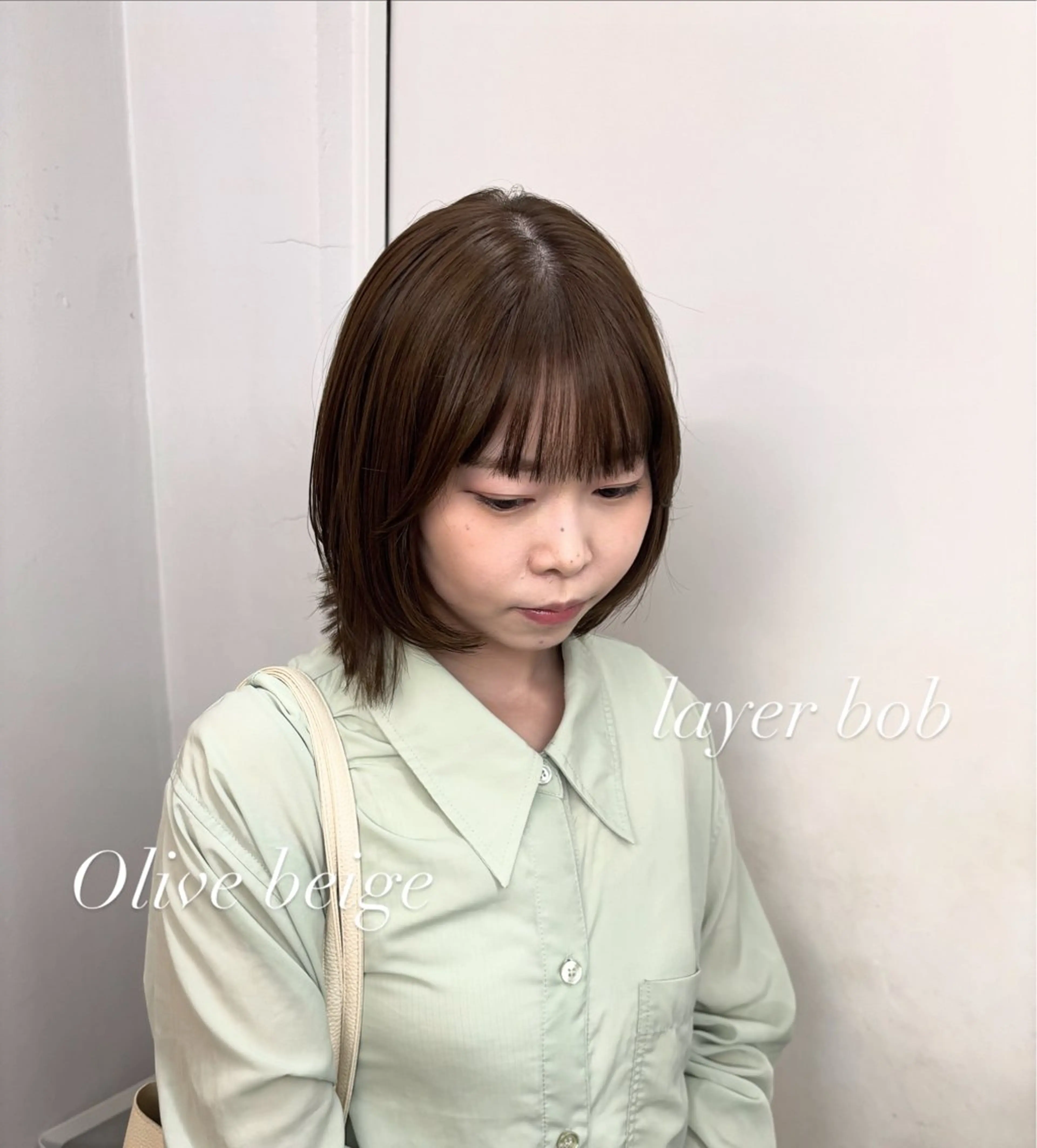 ミディアム カラー ボブレイヤー ベージュカラー 透明感カラー オリーブベージュ ボブ カット ヘアカラー ヤマザキ アヤメ 【シベルバレー横浜】のヘアスタイル