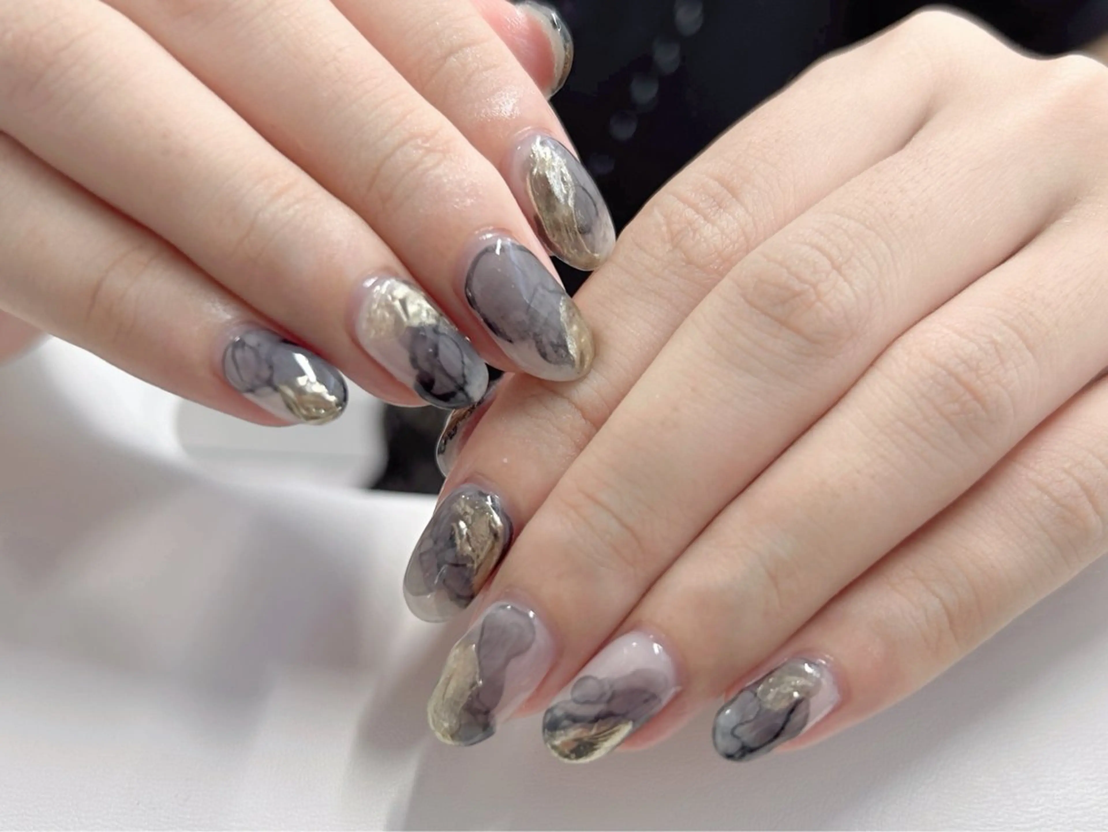 ネイル アートネイル ブルー 桜ネイル 大理石ネイル(マーブル) ミラーネイル ハンドネイル Forca total studio所属・Forca Airaのネイルデザイン