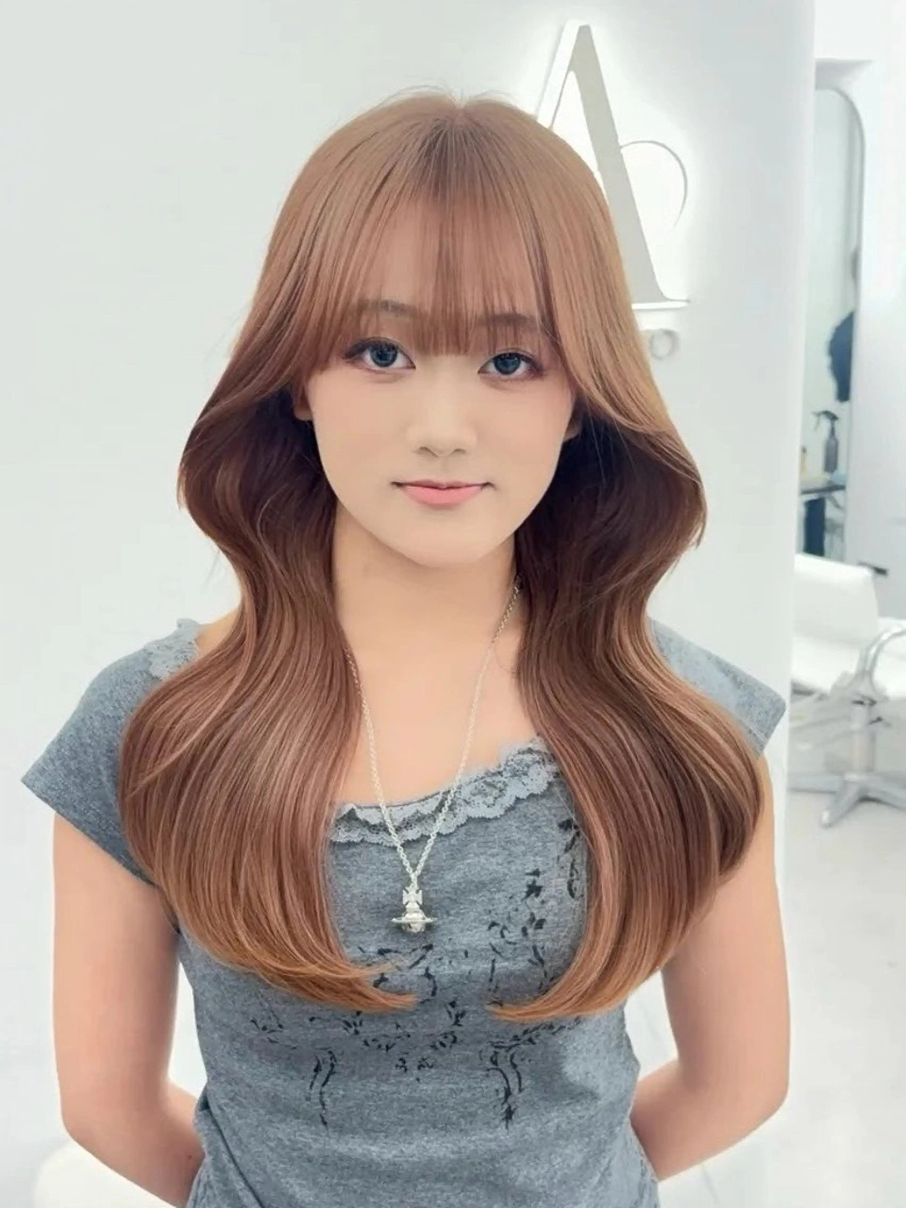 ロング カラー 小顔カット カット ヘアカラー トリートメント 韓国ヘア/レイヤー/ 顔まわり足立遥奈のヘアスタイル