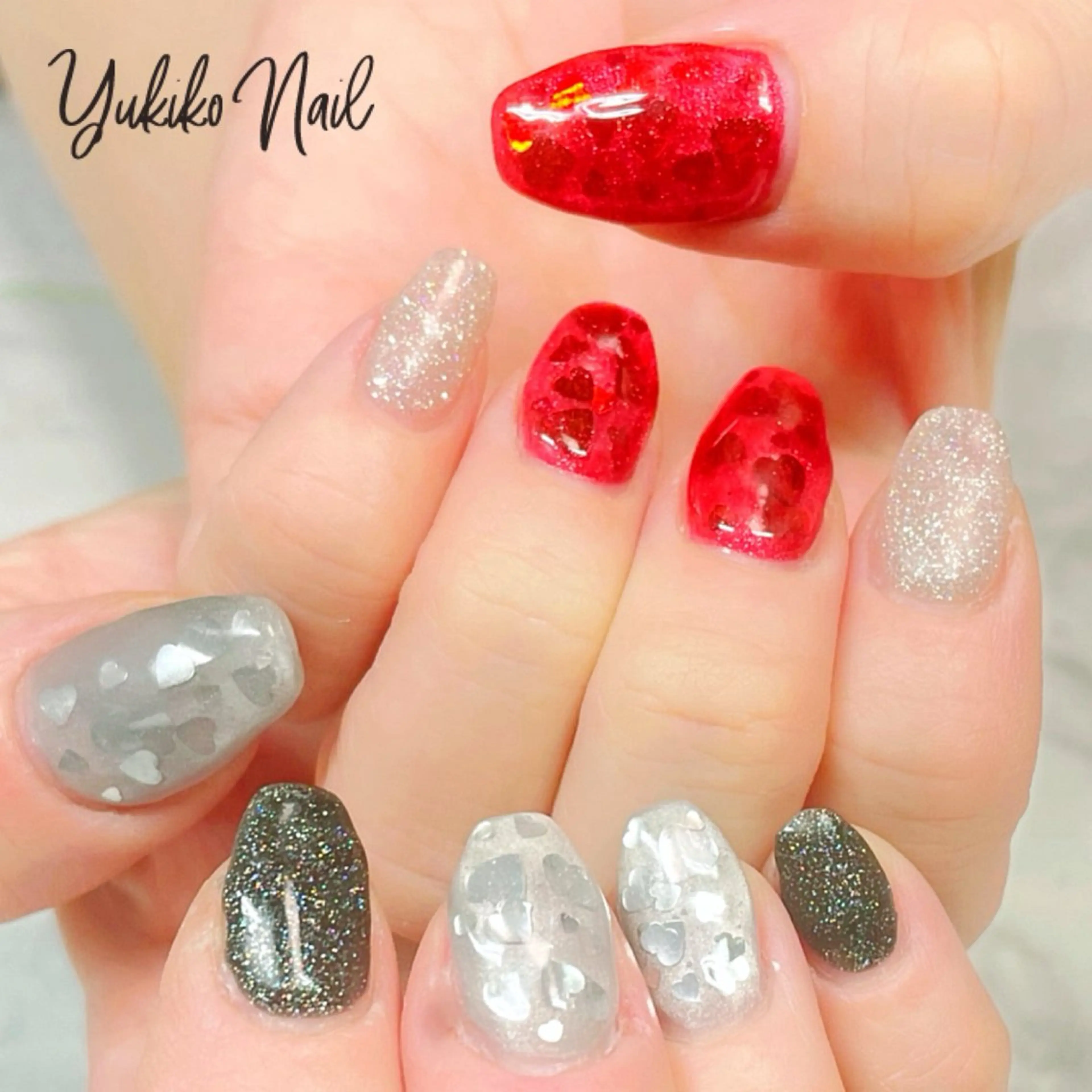 ネイル クリアネイル ハート ホログラムネイル キラキラネイル マグネットネイル ハンドネイル ユキコ ネイルのネイルデザイン