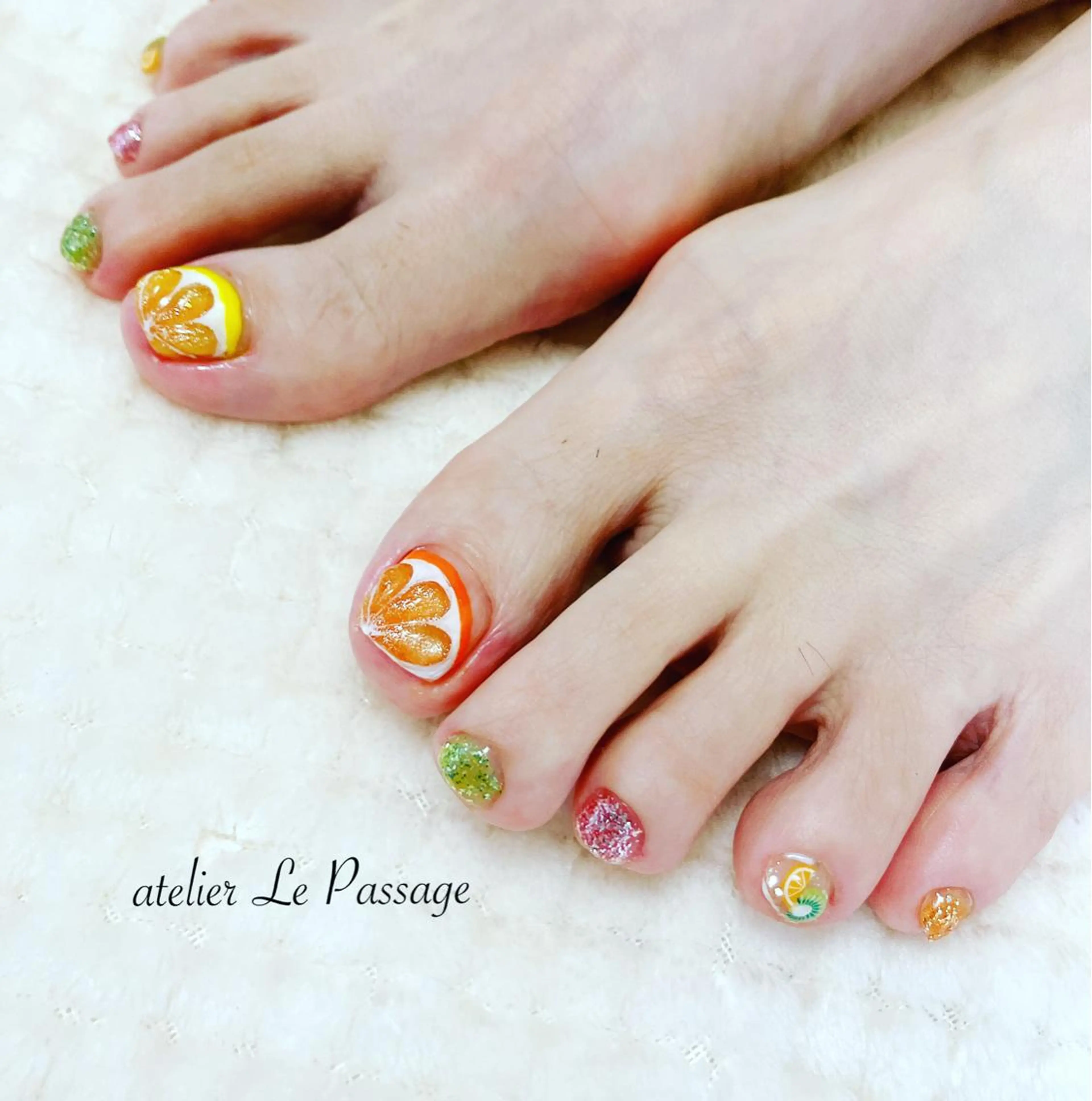 ネイル フットネイル ジェルネイル オフィスネイル オレンジ パラジェル Atelier Le Passage所属・h nakatsukaのネイルデザイン