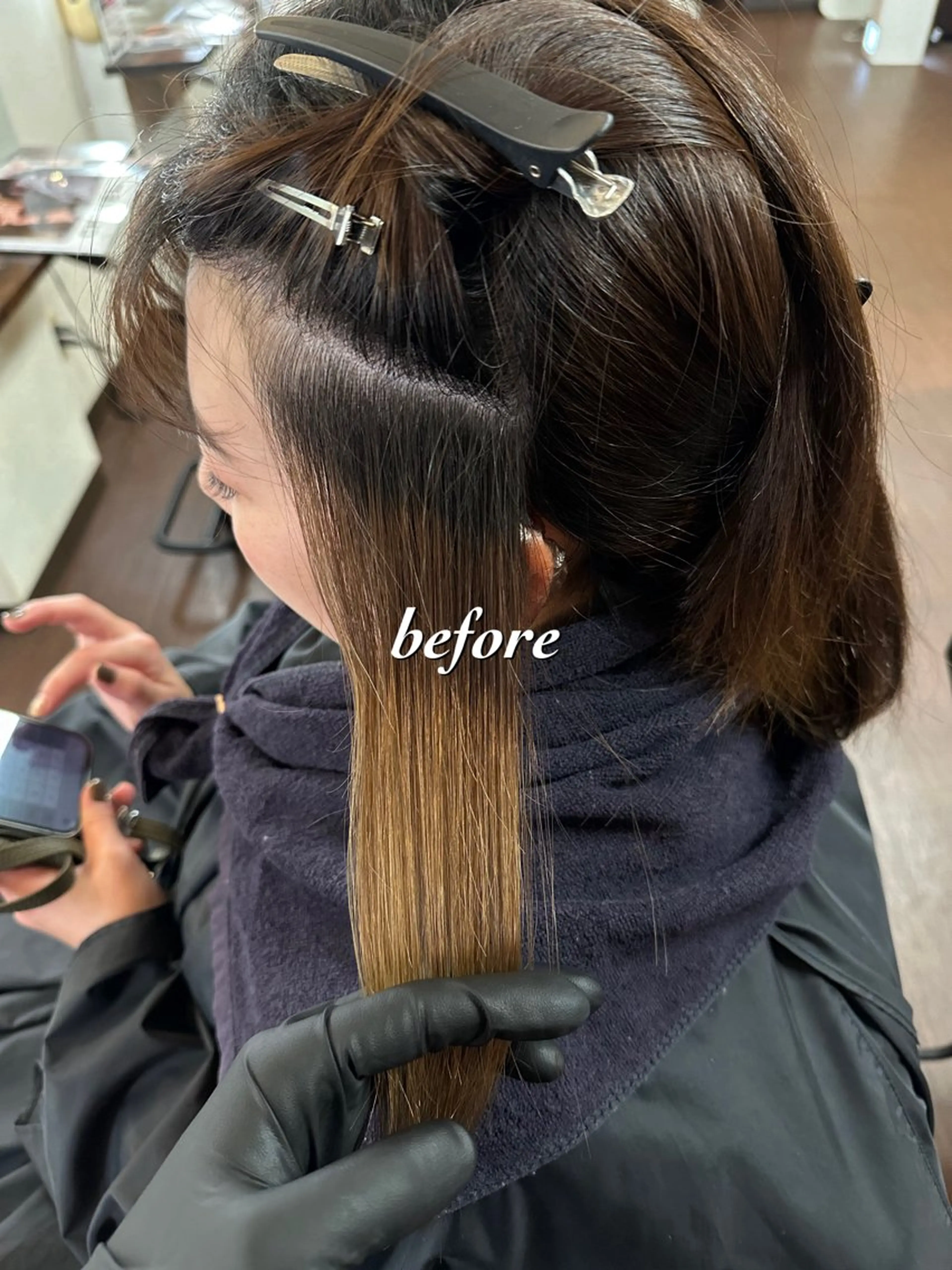 ミディアム カラー ブリーチ インナーカラー ネイビーカラー ヘアカラー インナーカラー指名 No.1菊池柊真のヘアスタイル