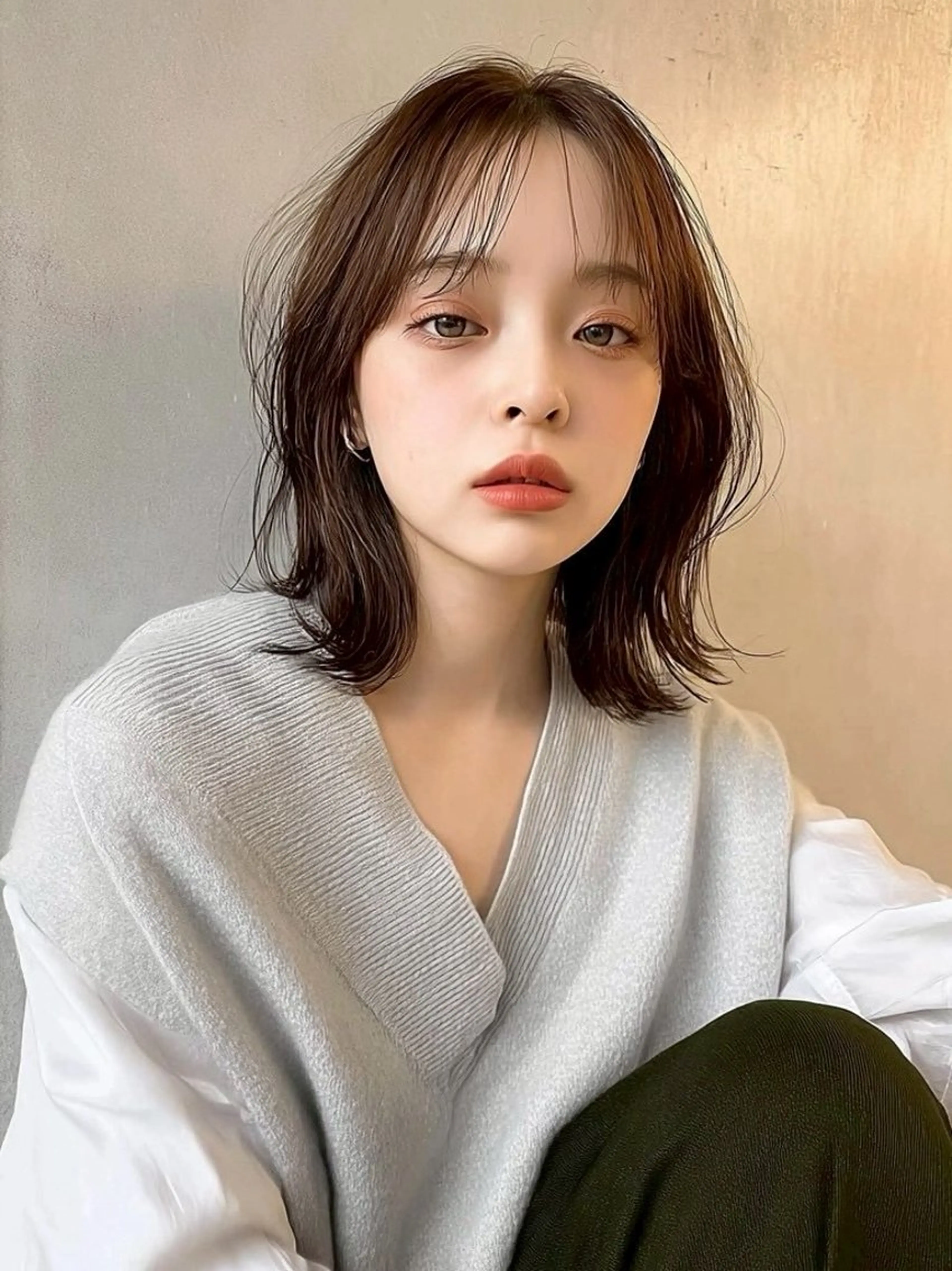 ミディアム カット ヘアカラー 越川 友美子のヘアスタイル