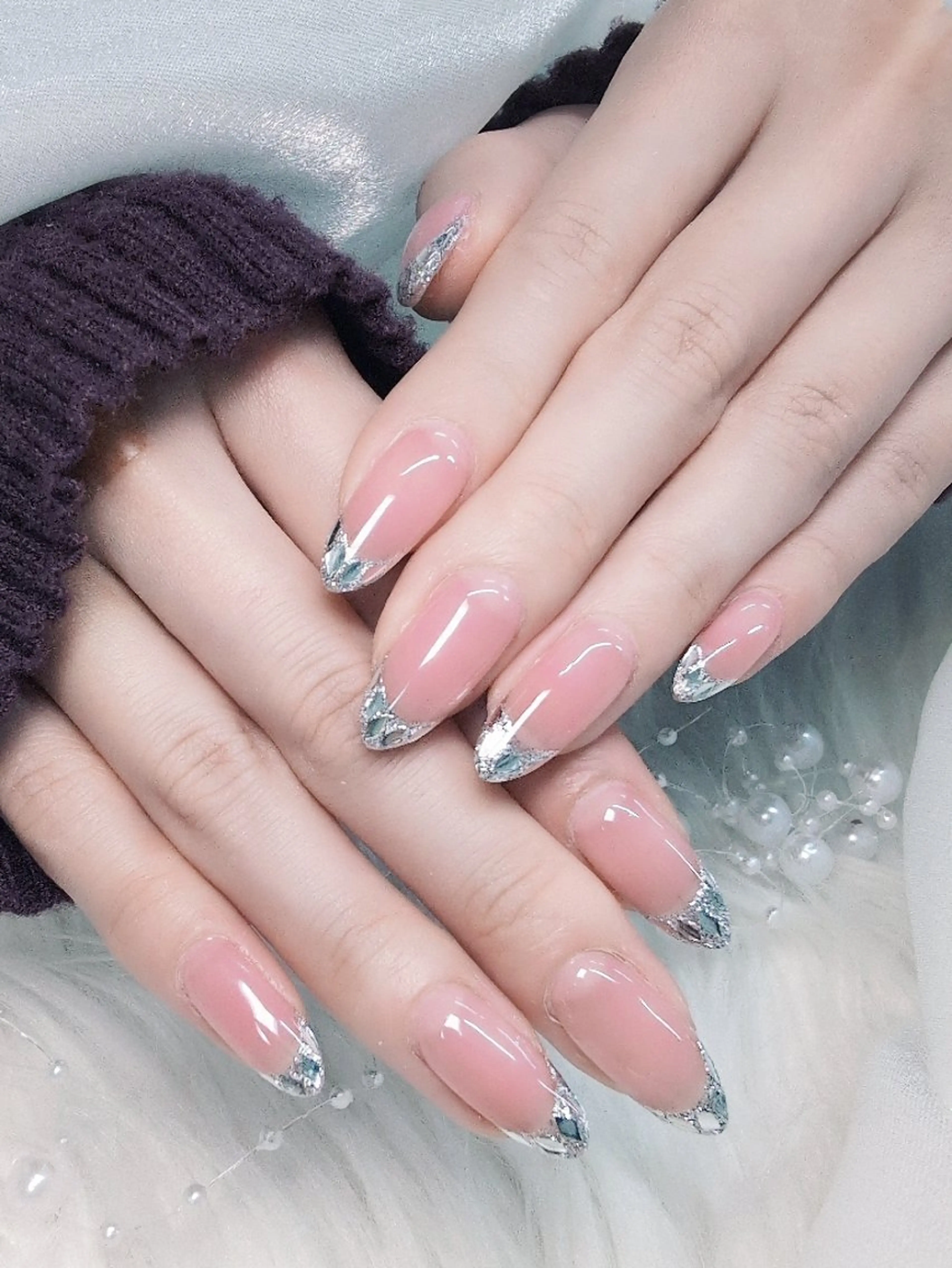 ネイル チークネイル 長さ出し フラッシュネイル フレンチネイル ジェルネイル Chouette Nailのネイルデザイン