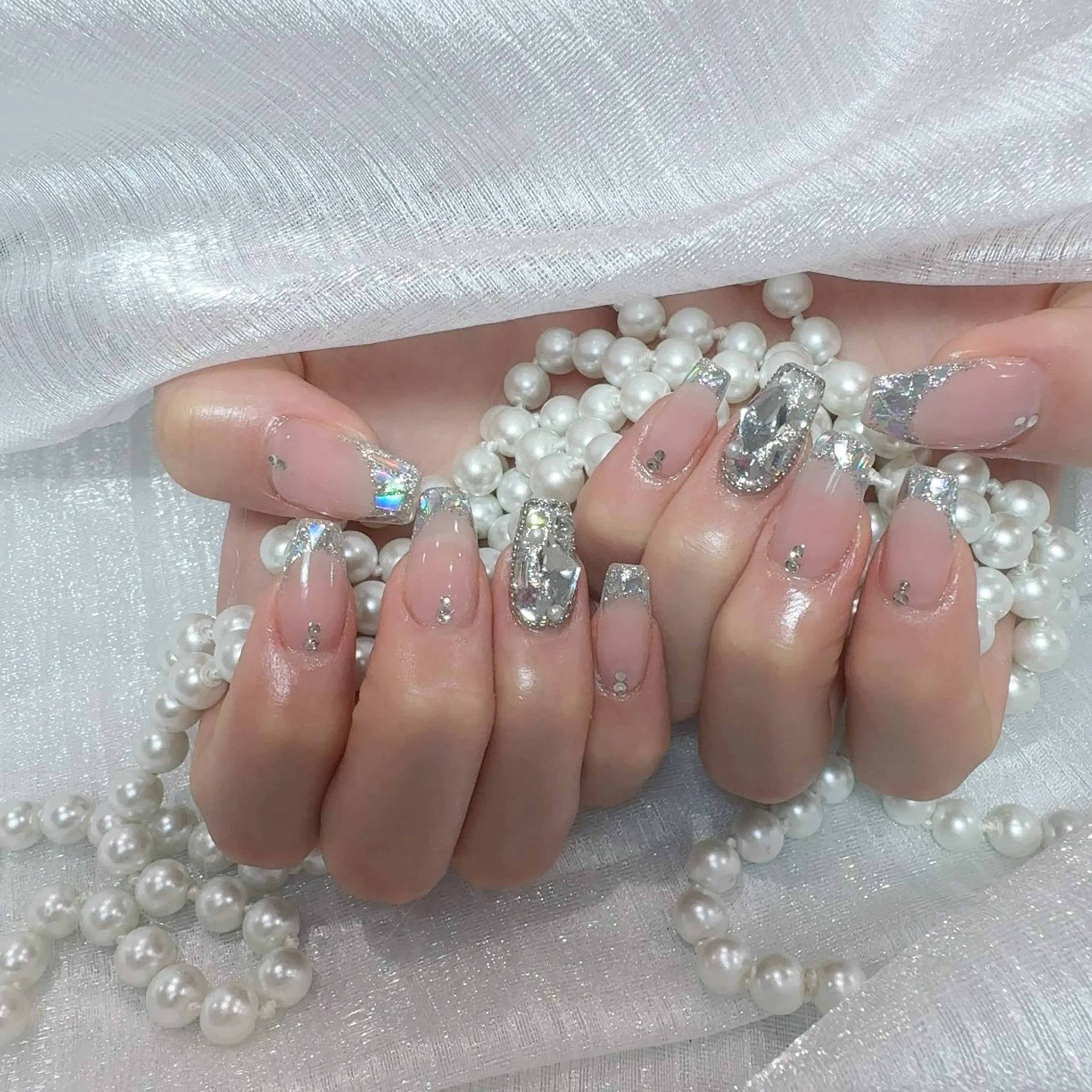 ネイル アートネイル フラッシュネイル フレンチネイル ジェルネイル ガラスフレンチ You&Me Yukiのネイルデザイン