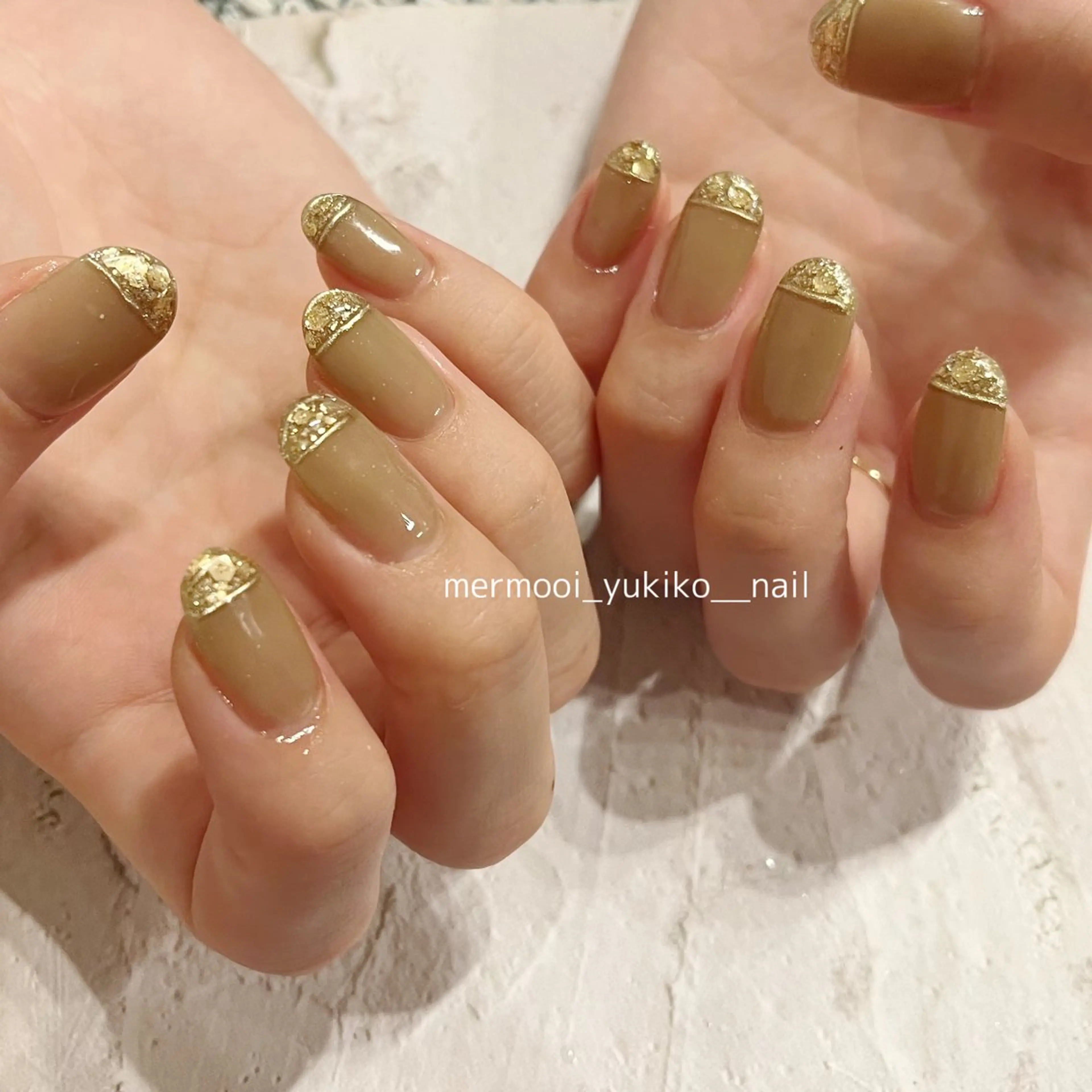 ネイル アートネイル ブラウン クリアネイル フレンチネイル ジェルネイル ハンドネイル melu所属・melu yukikoのネイルデザイン