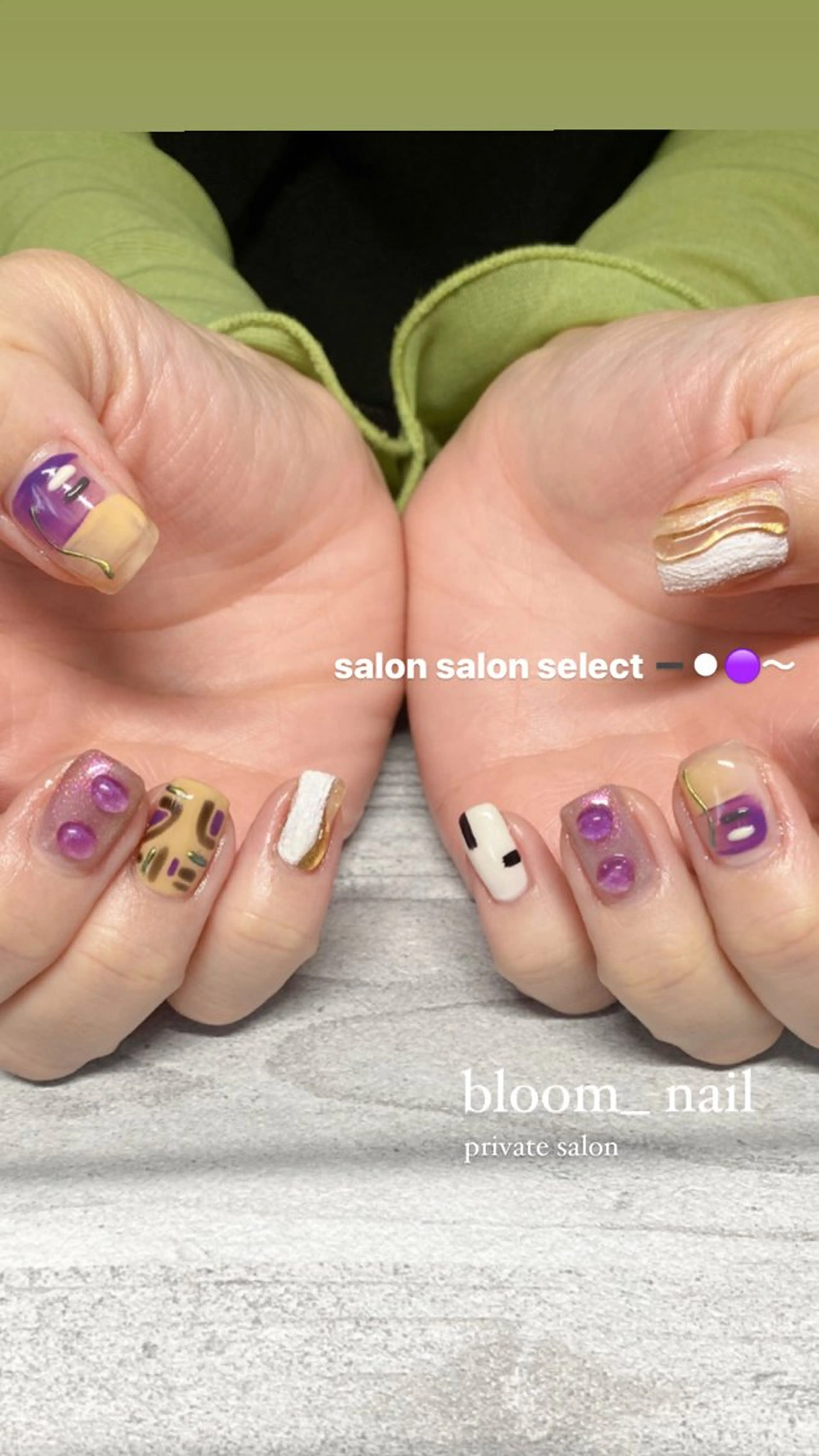 ネイル ジェルネイル マグネットネイル ミラーネイル ぷっくりネイル パープル bloom_ nailのネイルデザイン