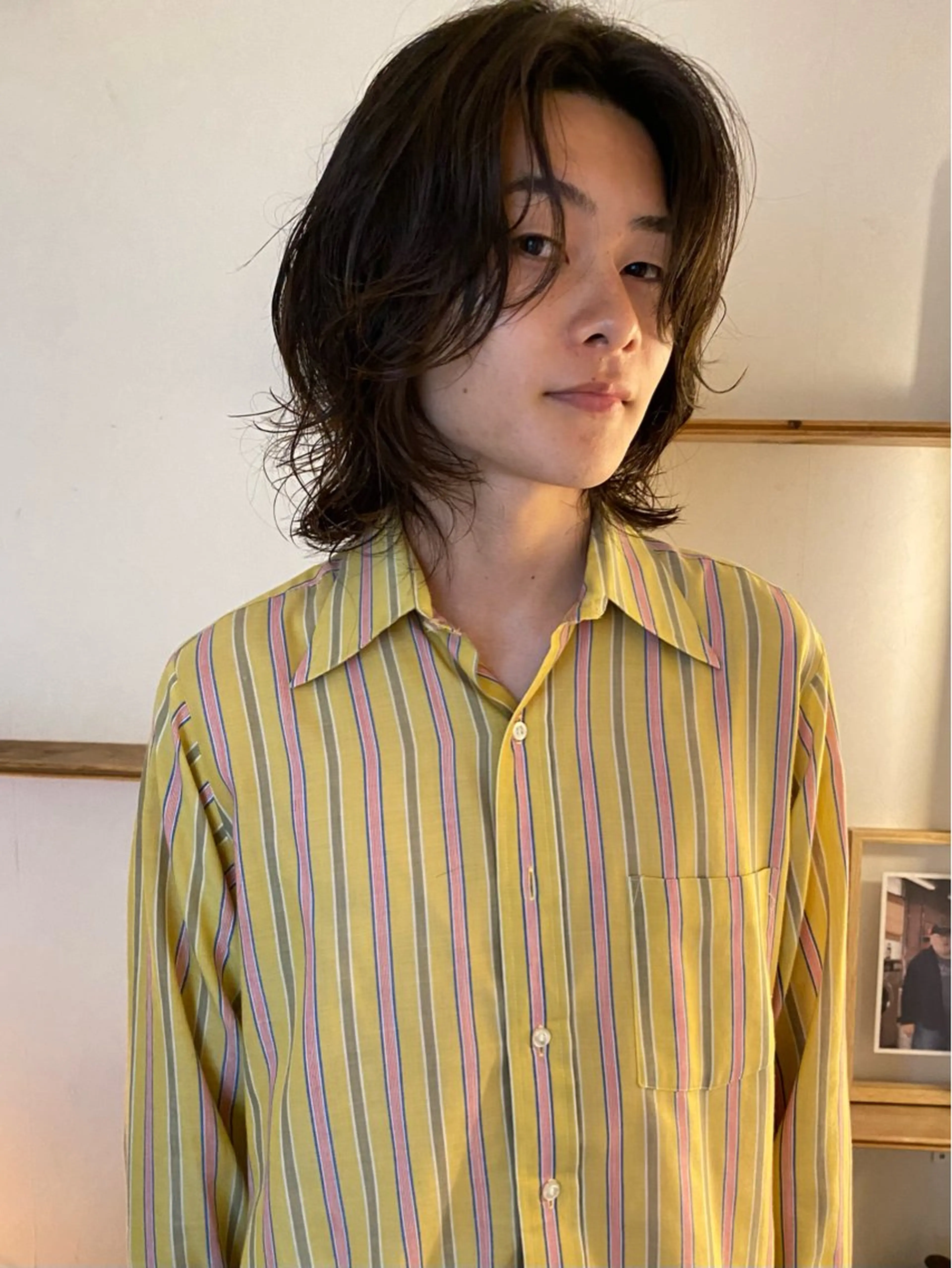 ミディアム パーマ メンズ 森貴裕/ベージュ/ パーマ/オリーブのヘアスタイル