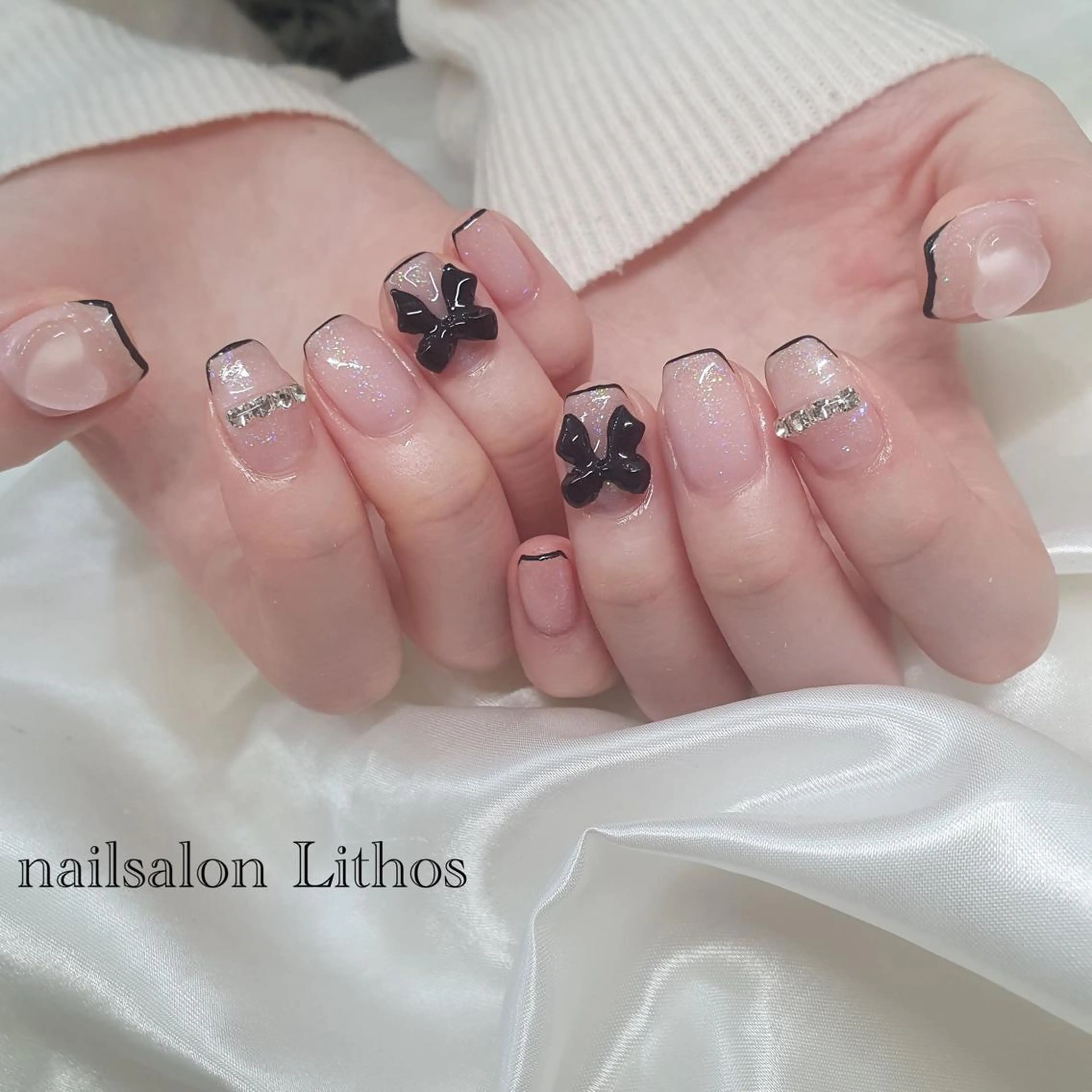 ネイル ぷっくりネイル リボン ワンホンネイル ハンドネイル nailsalon Lithos所属・nailsalon Recontreのネイルデザイン