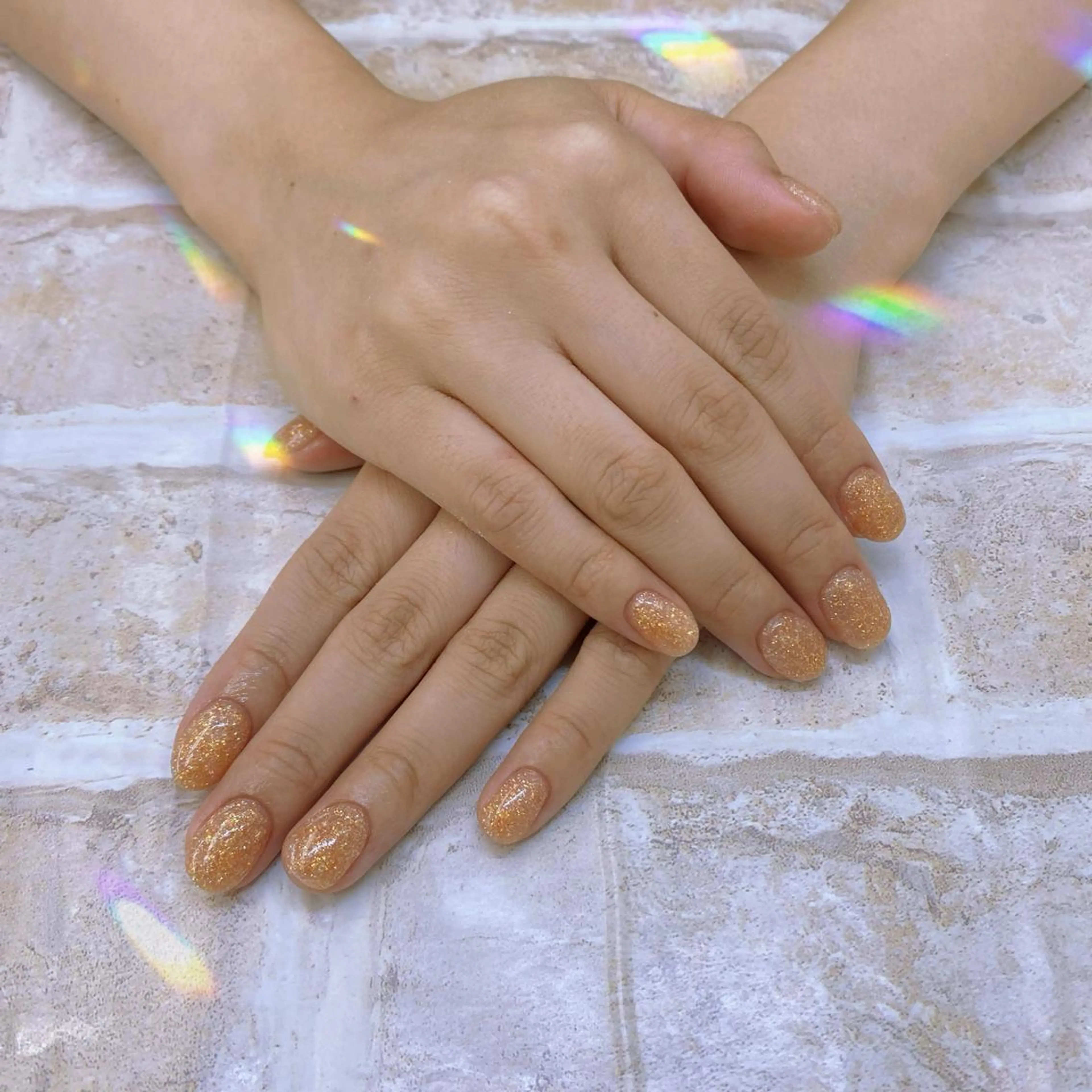 ネイル ラメ(グリッター) オレンジ Can I Dressy  溝ノ口店所属・F. Neneのネイルデザイン