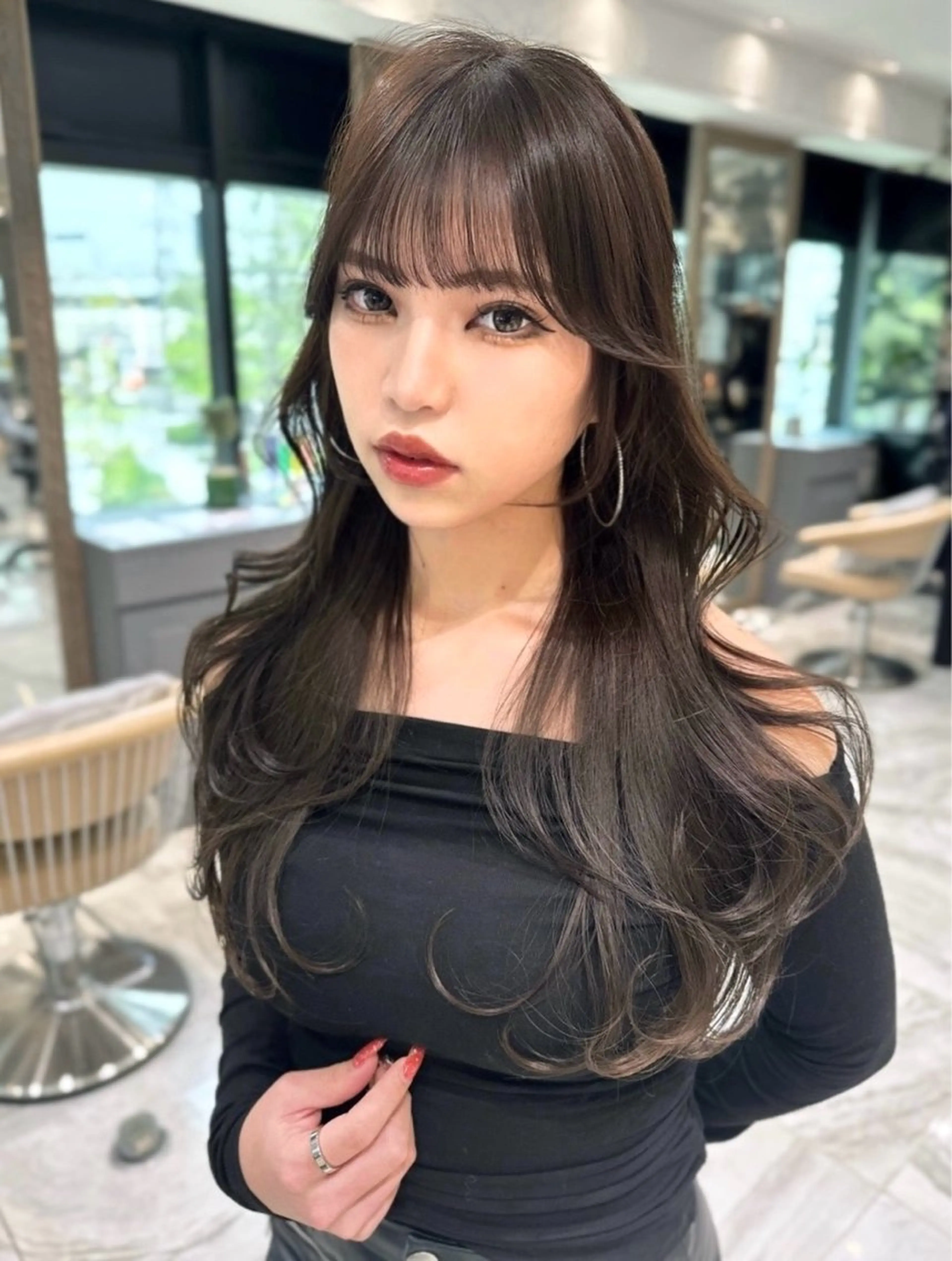 セミロング カラー ベージュカラー 黒髪 ブリーチ ブルーカラー ブルーブラック カット ヘアカラー トリートメント 木屋元一/透明感 /レイヤー/顔まわりのヘアスタイル